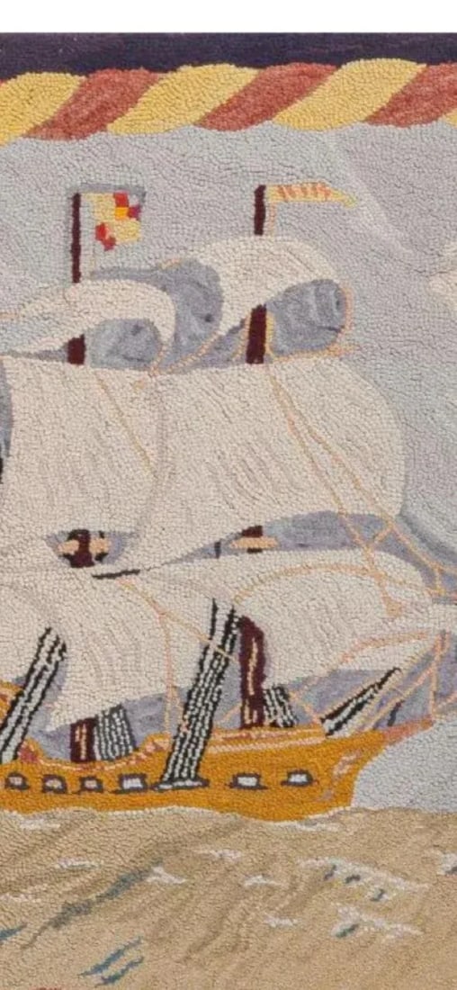 1930s American Hooked Rug Hanging Textile Art - 2