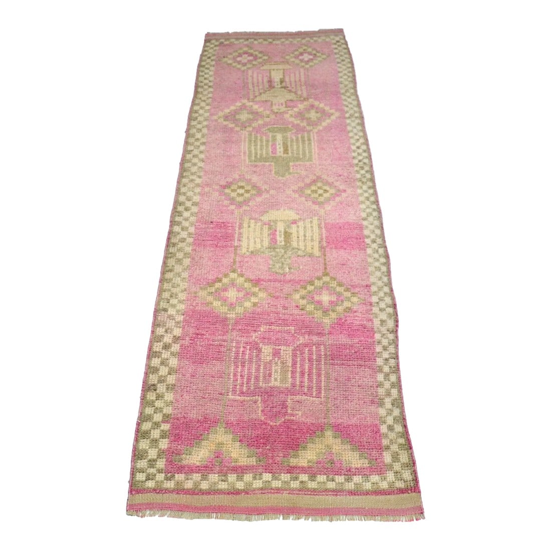 Vintage Pink Color Corridor Handmade Wool Runner: 1960s Handmade wool and cotton rug in Turkish Anatolia Carpet, Vintage Area Rug, Turkish Vintage Anatolian Rug, Handmade wool Rug. One Of Kind traditional Rug with perfect design and colors. Condition