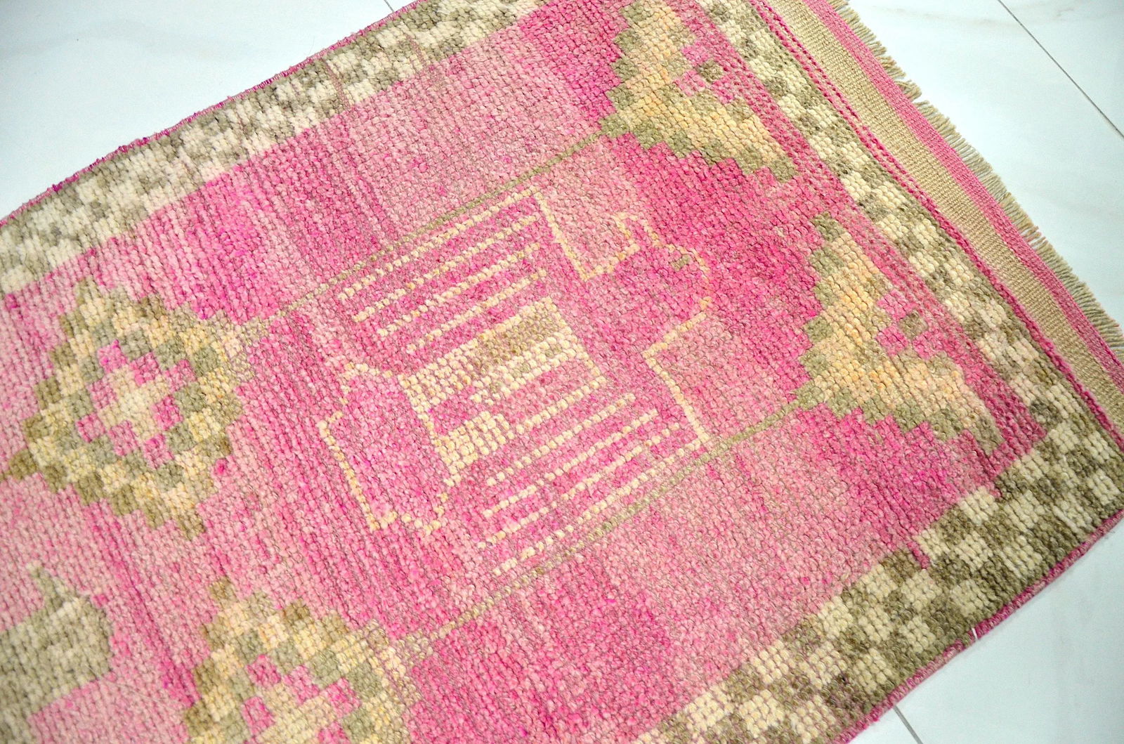 Vintage Pink Color Corridor Handmade Wool Runner - 5