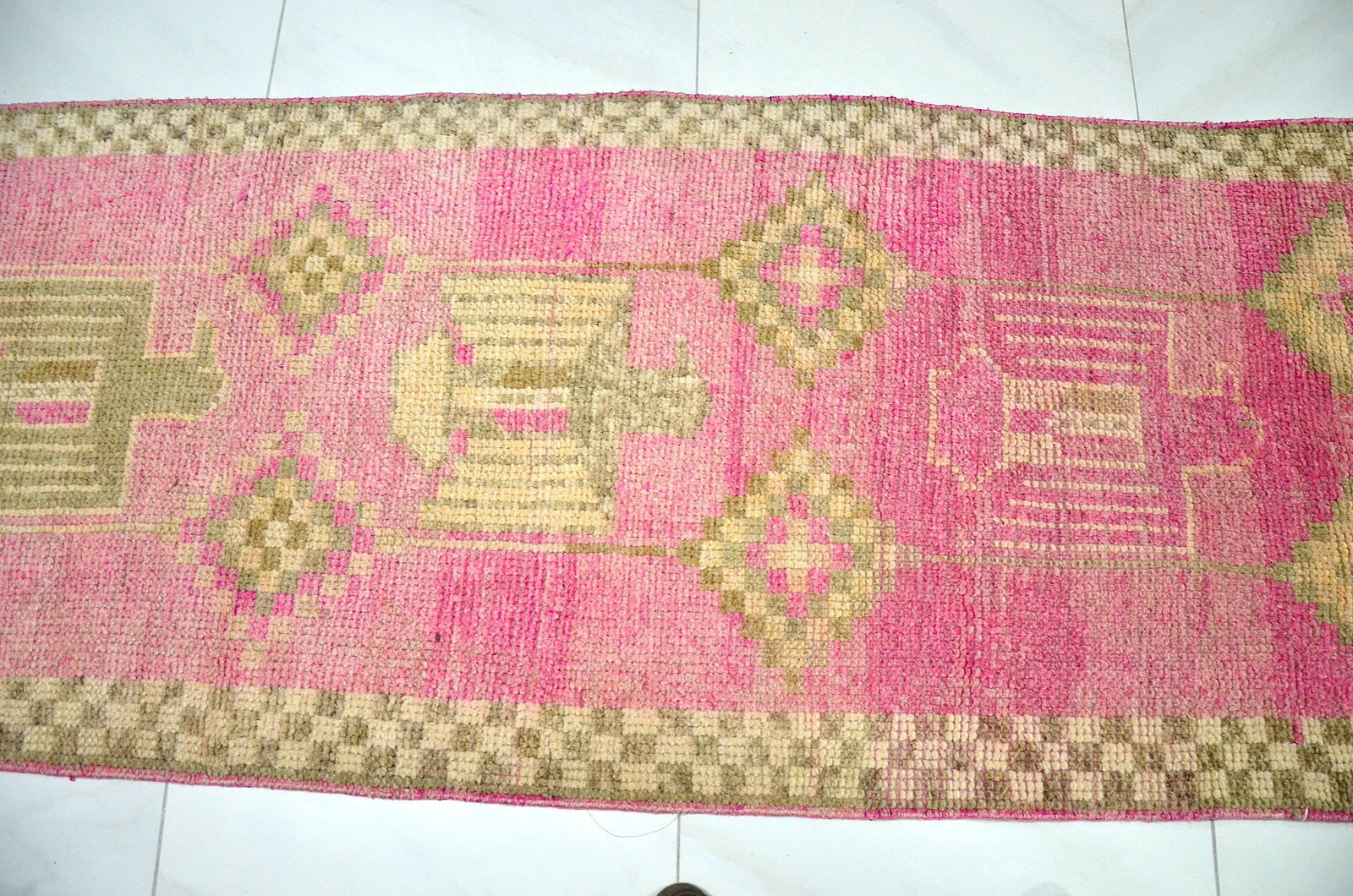 Vintage Pink Color Corridor Handmade Wool Runner - 8