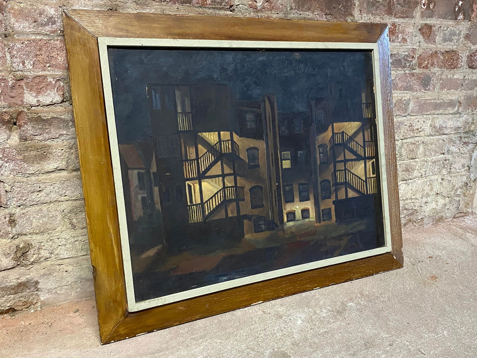 1950s Tenement Row House Social Realist Painting by Leonard Buzz Wallace - 4