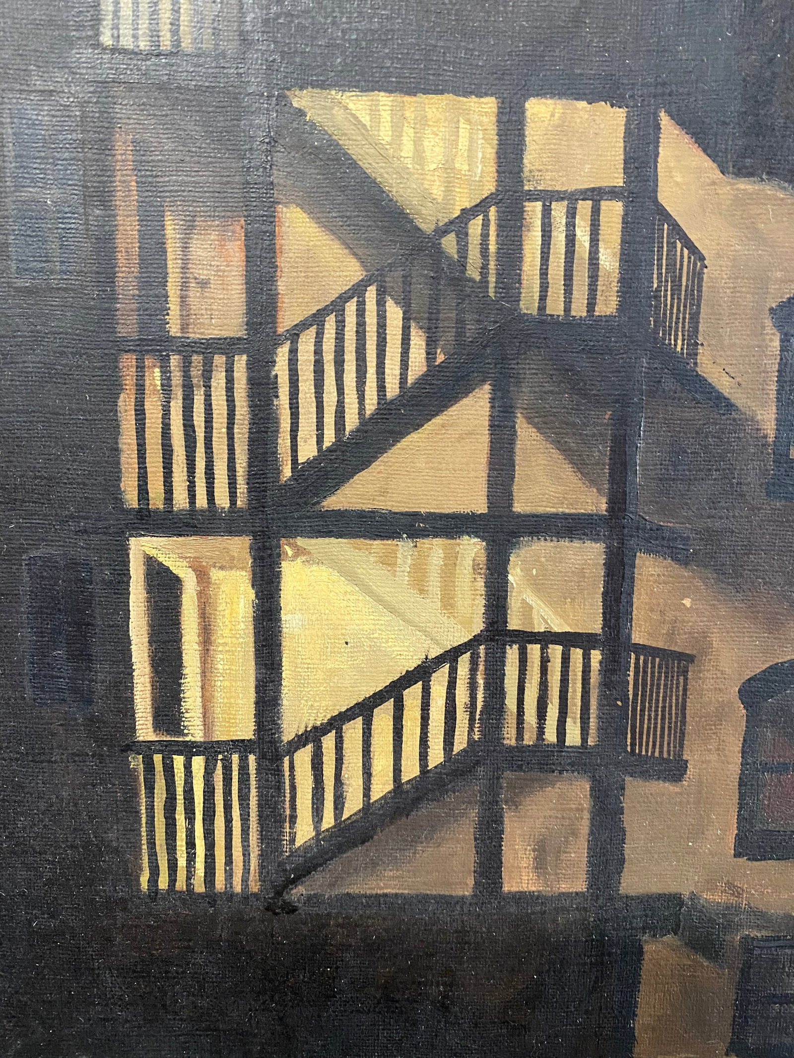 1950s Tenement Row House Social Realist Painting by Leonard Buzz Wallace - 6