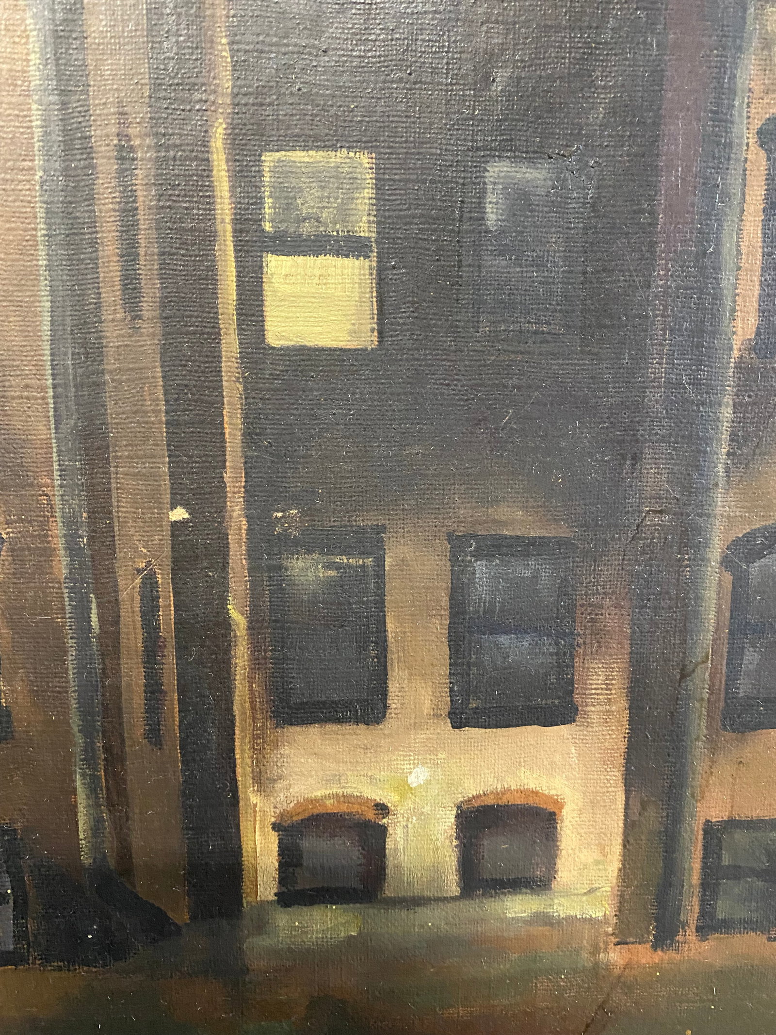 1950s Tenement Row House Social Realist Painting by Leonard Buzz Wallace - 8