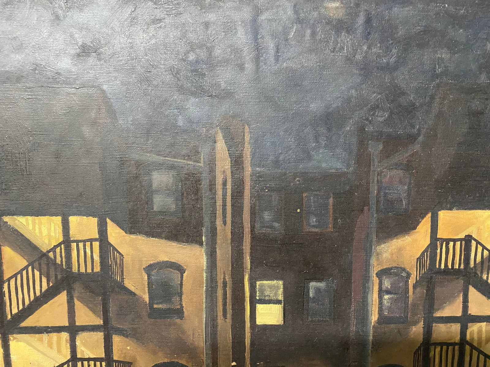 1950s Tenement Row House Social Realist Painting by Leonard Buzz Wallace - 9