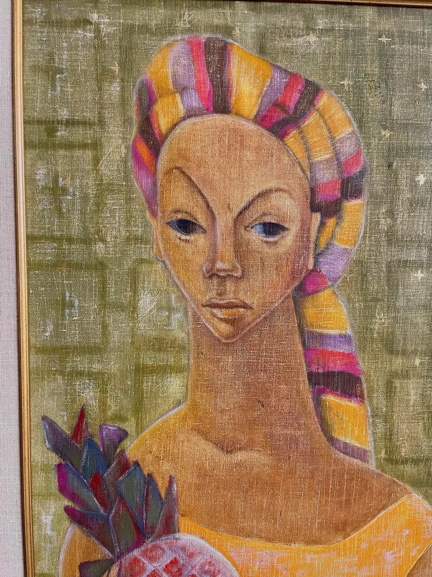 MCM "The Pineapple" Haitian Figurative Original Painting, Framed f.e. Bartlette - 2