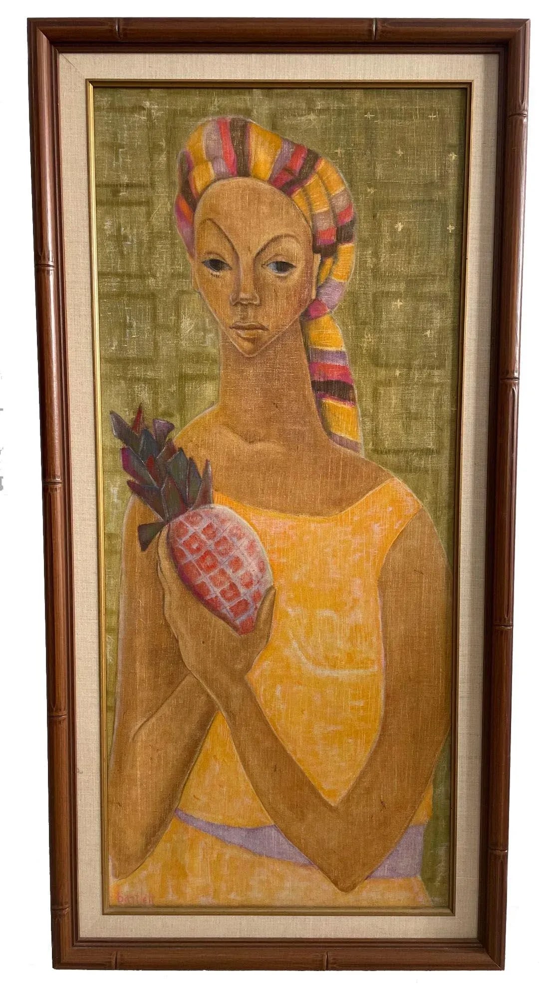 MCM "The Pineapple" Haitian Figurative Original Painting, Framed f.e. Bartlette - 6