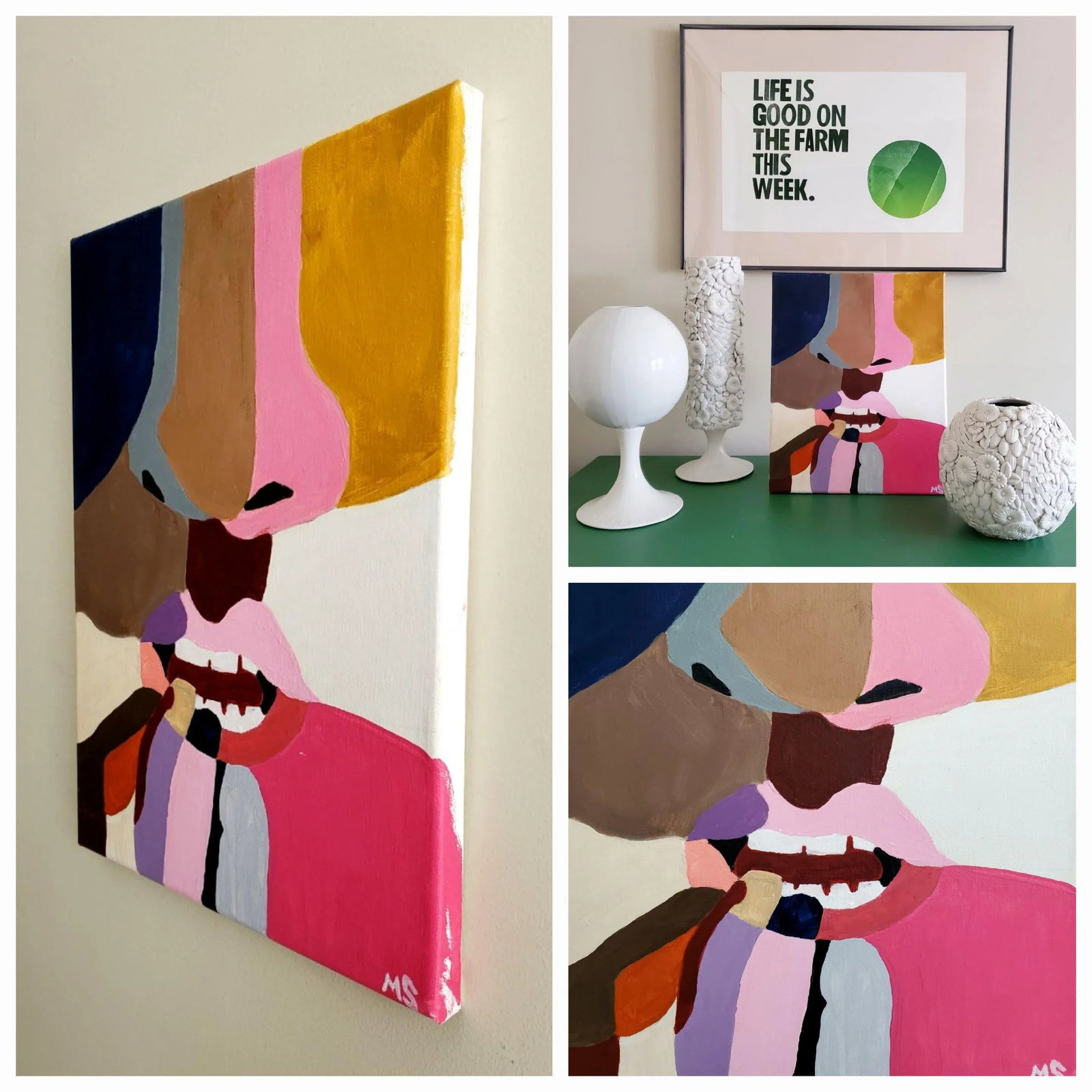 "La Bouche" Contemporary Pink Pop Art Portrait, by Megan Sneider - 8