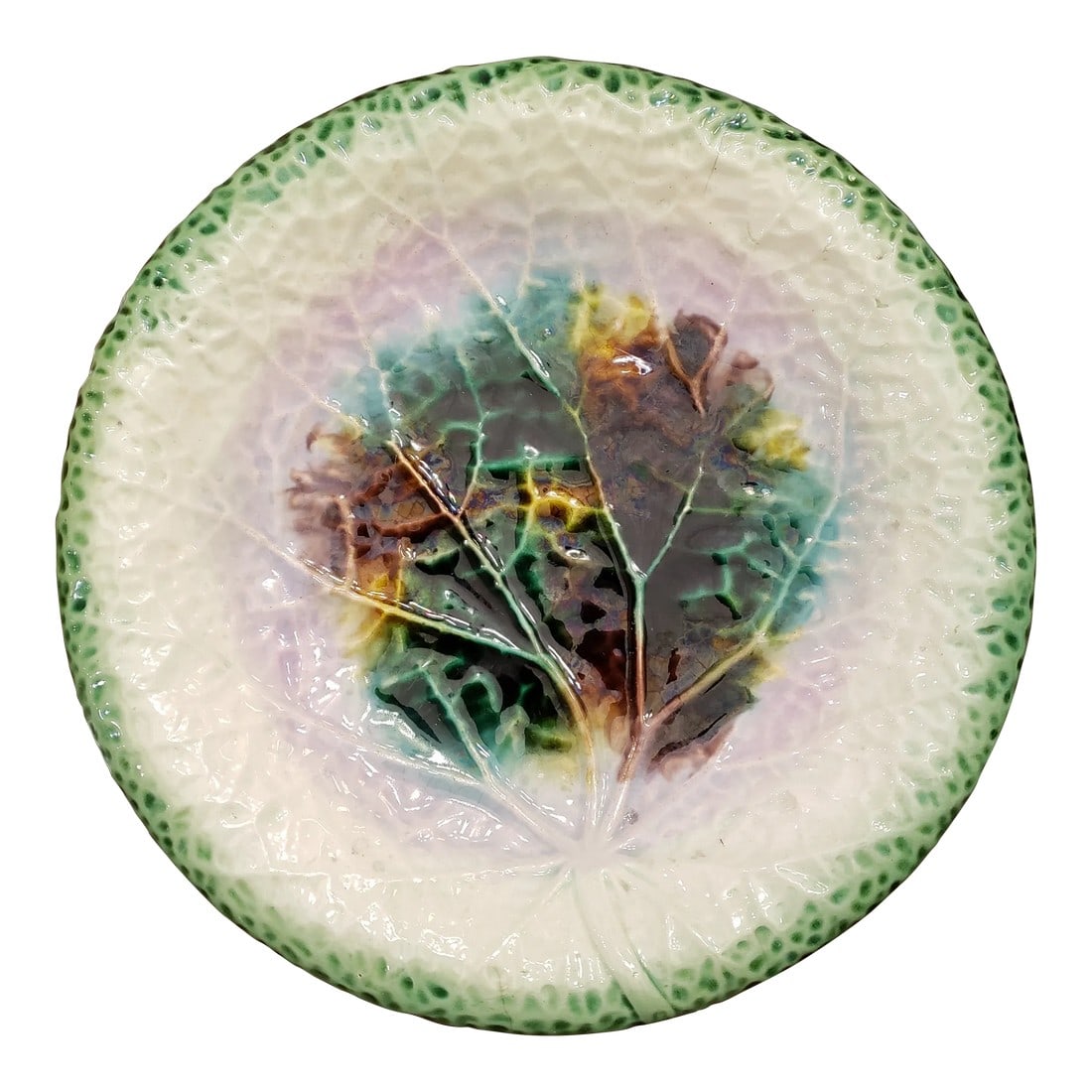 Antique Majolica Compote Dish: Beautiful Majolica compote marked with illegible numbers. It is a fine piece! Condition: Alterations: Original Condition Unaltered Imperfections: Some Imperfections Condition Notes: Crazing and minor