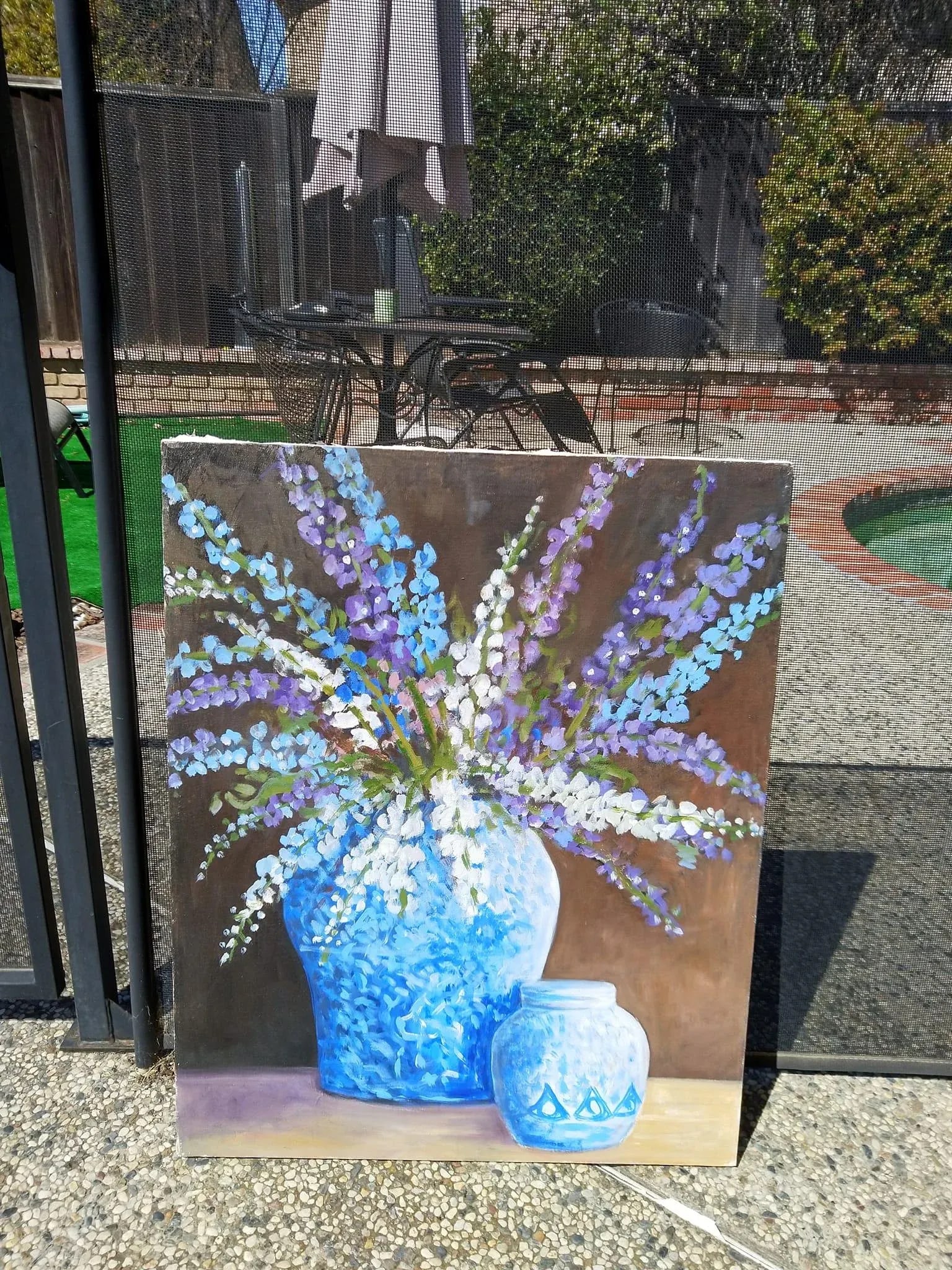 1990s "Still Life with Larkspur" Acrylic Painting - 2