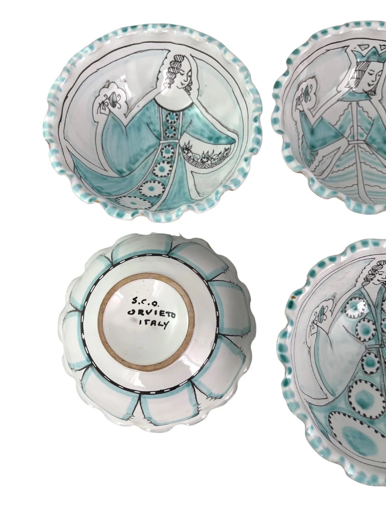 Early 20th-Century Italian Faience Pottery Bowls - a Set of 6 - 4