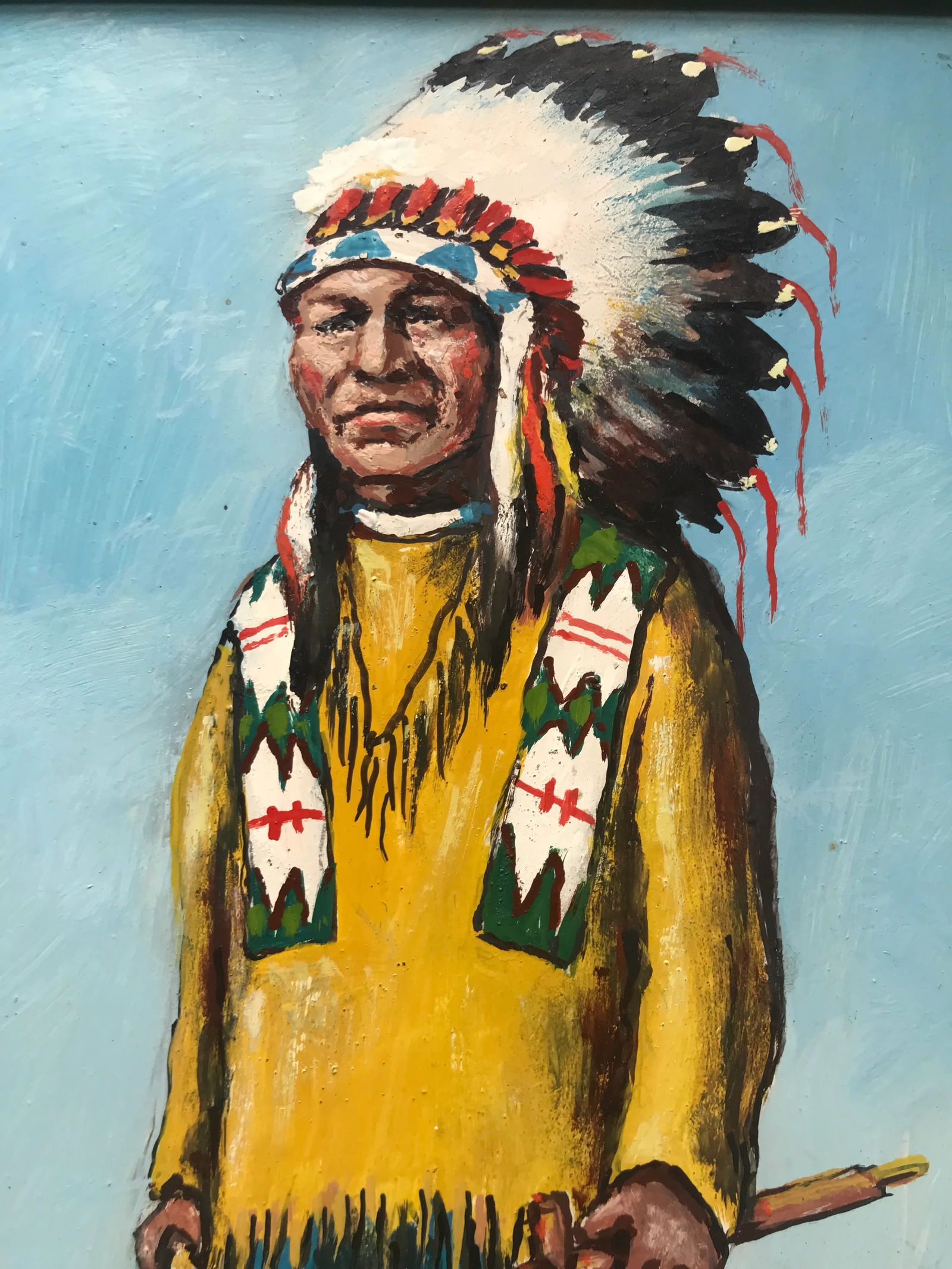 Vintage 1961 Oil Painting on Board Native American Portrait - 2