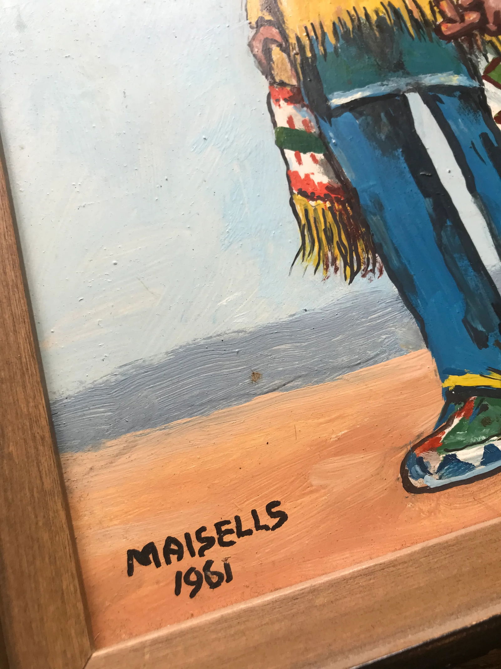 Vintage 1961 Oil Painting on Board Native American Portrait - 3