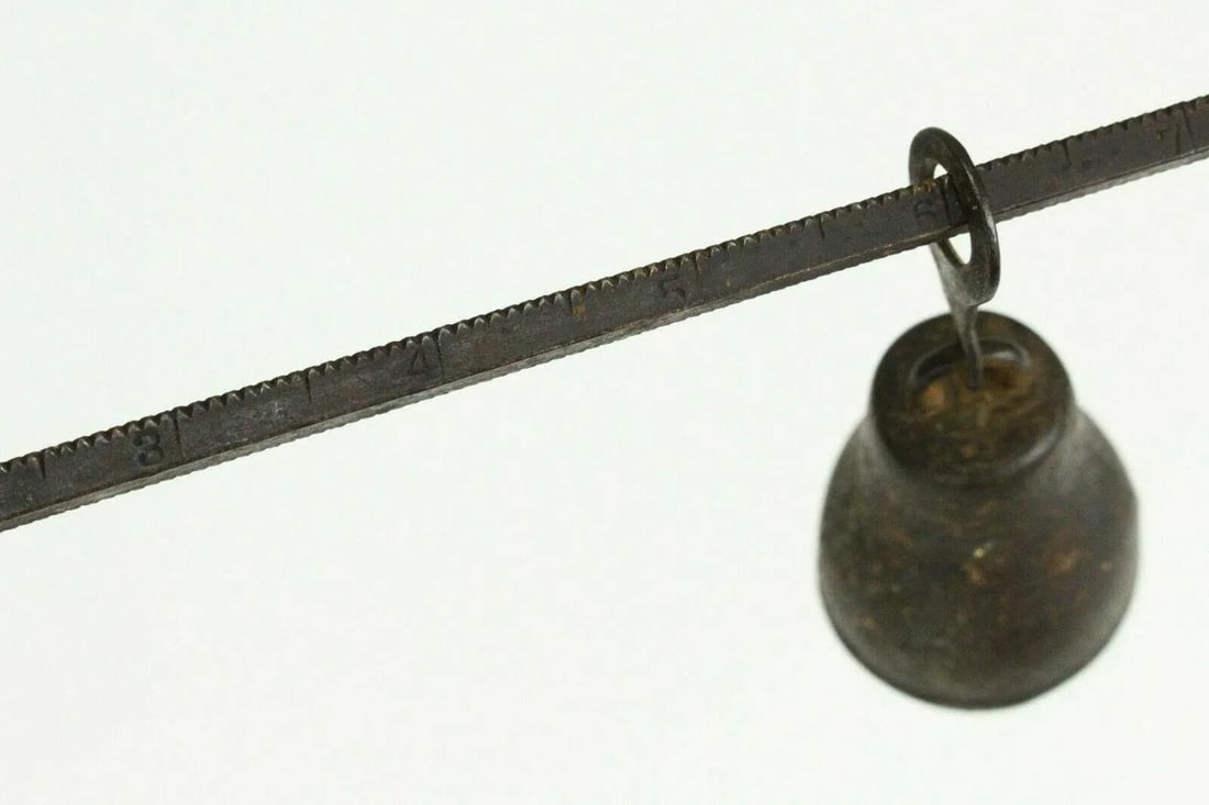 1800's Cast Iron Hanging Balance Beam Scale 3 Hooks Original Counterweight - 5