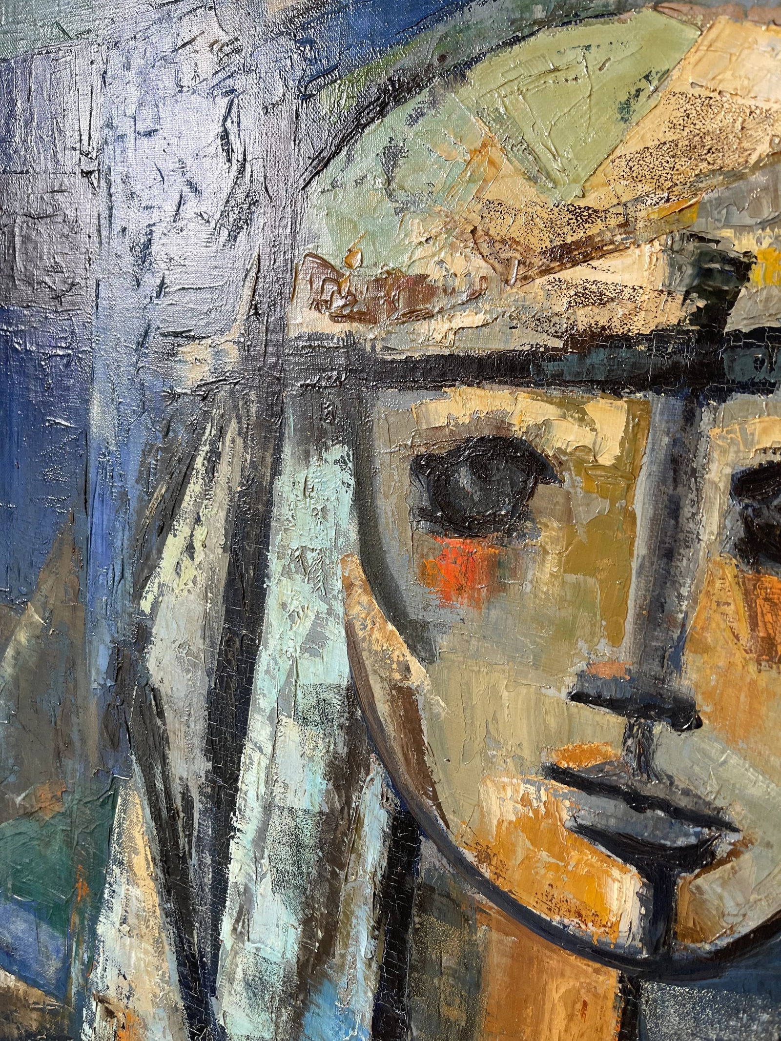 Mid 20th Century Original Cubist Portrait Oil Painting of a Woman in a Veil - 2