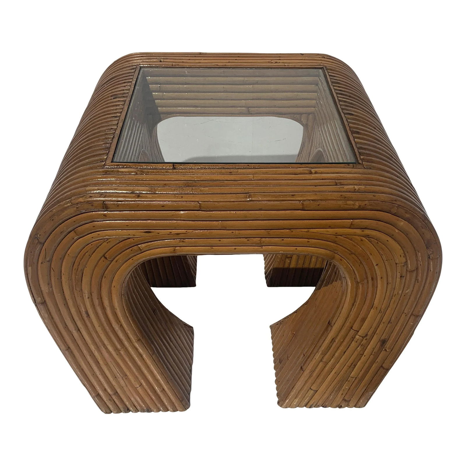 1970s Vintage Split Reed and Glass Waterfall Side Table - 4