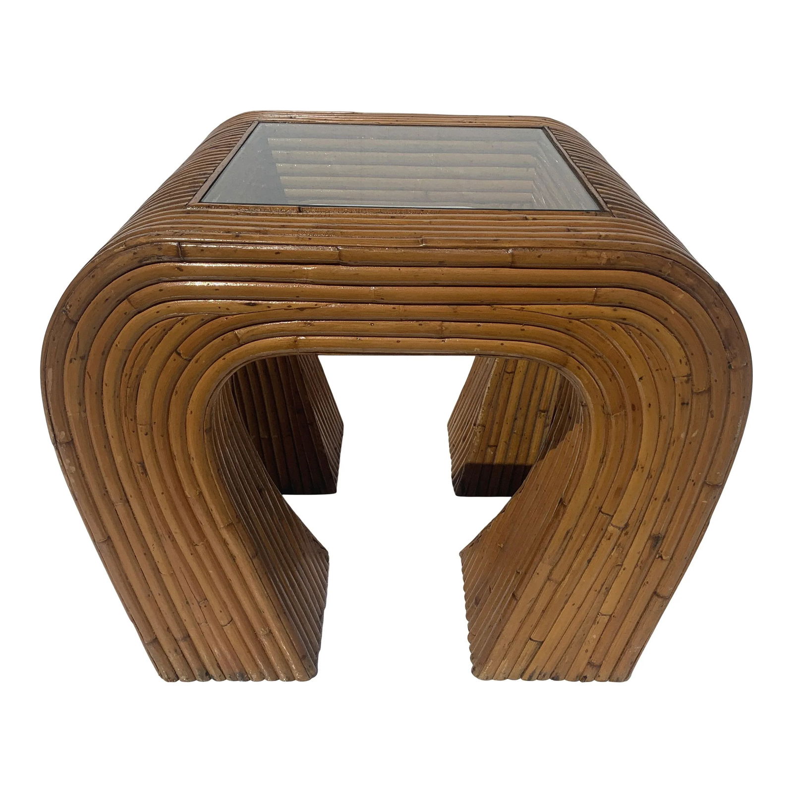 1970s Vintage Split Reed and Glass Waterfall Side Table - 6