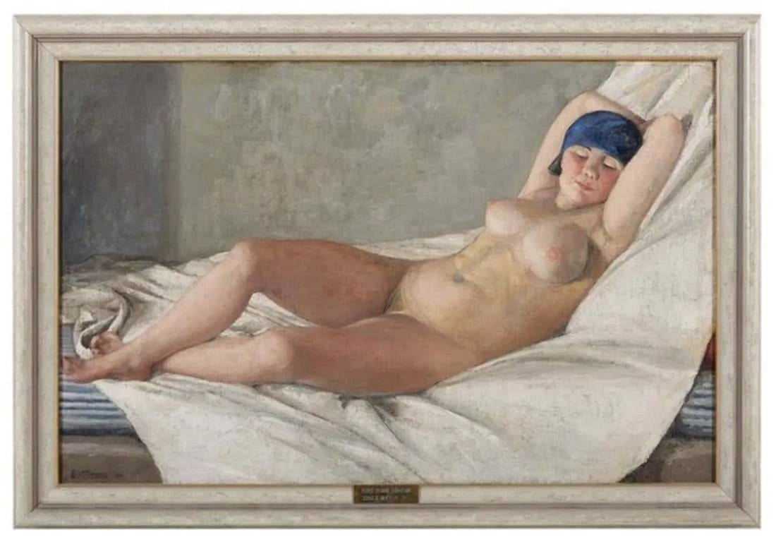 1920s "Woman Sleeping" Nude Portrait Oil Painting by Serge Henry Moreau, Framed - 4