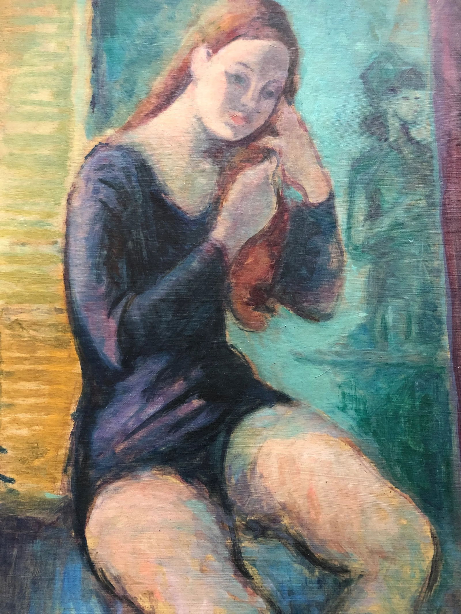 Unsigned Colorful Mid Century Modern Impressionist Painting of a Dancer at Rest - 7