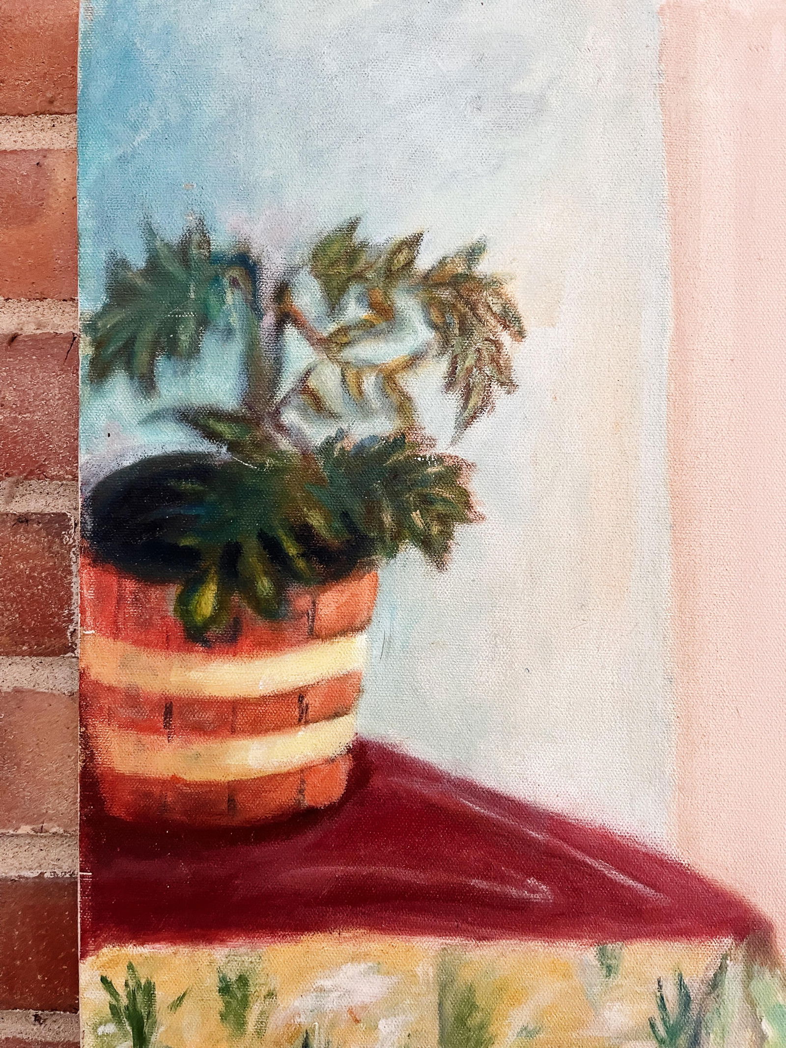 Vintage Portrait Painting of Woman Wearing a Floral Dress and Blue Hat - 6