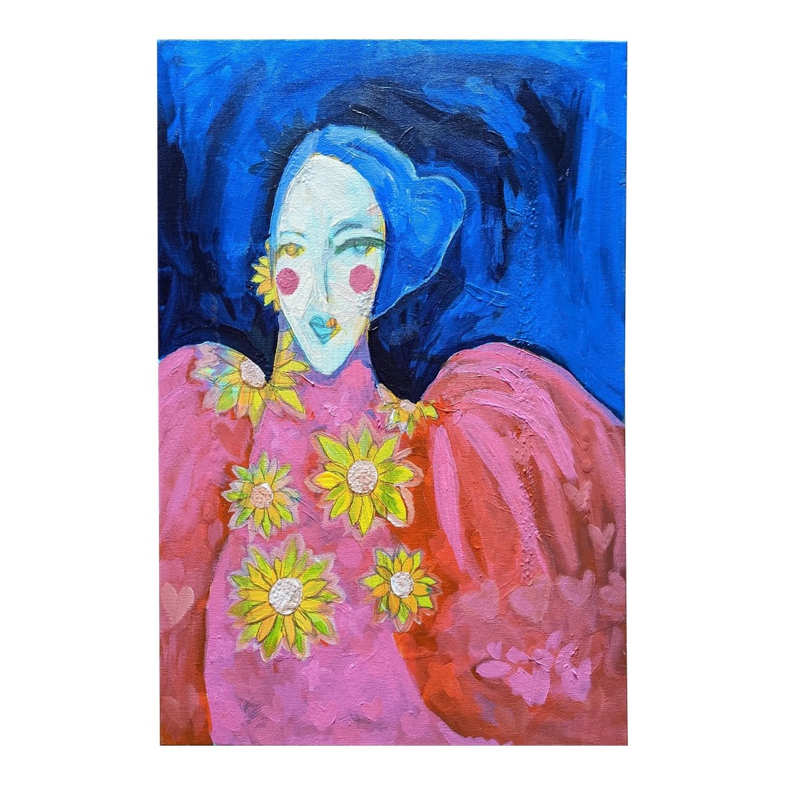 Contemporary Fauvist Abstract Portrait Mixed-Media Painting of a Woman: Abstract portrait. Mixed media. Unframed. 18 * 24. Condition: Imperfections: Some Imperfections Condition Notes: Just completed July 2022. Painting has the traditional marks, scuffs & inspections whic