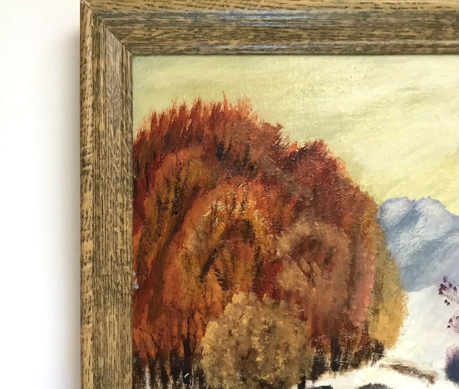 1980 Mary Dutiel Winter Scene Primitive Oil Painting on Canvas Board, Framed - 5