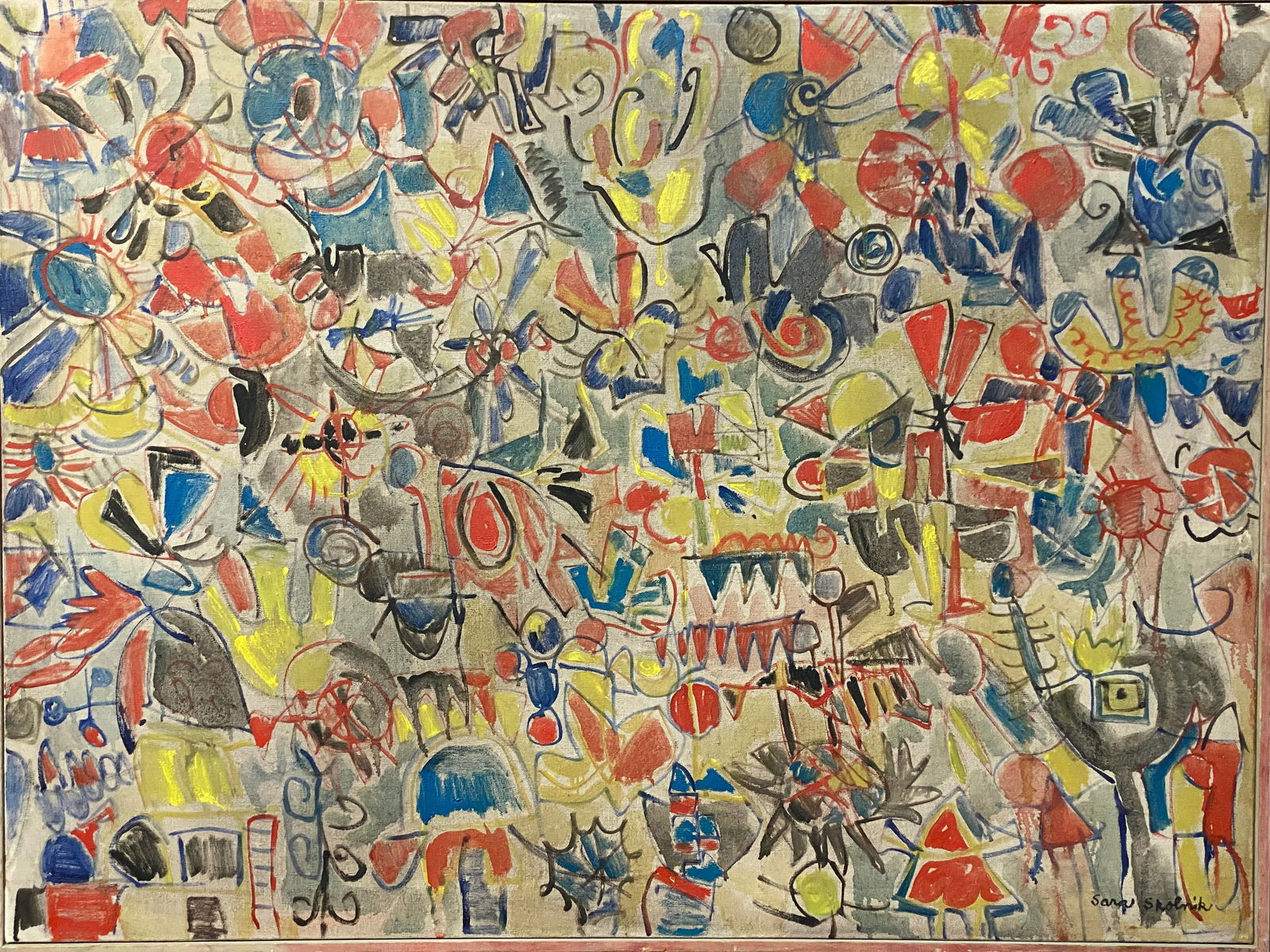 1960s "Flight of Fancy" Abstract Expressionist Oil Painting by Sara Skolinik, Framed - 5