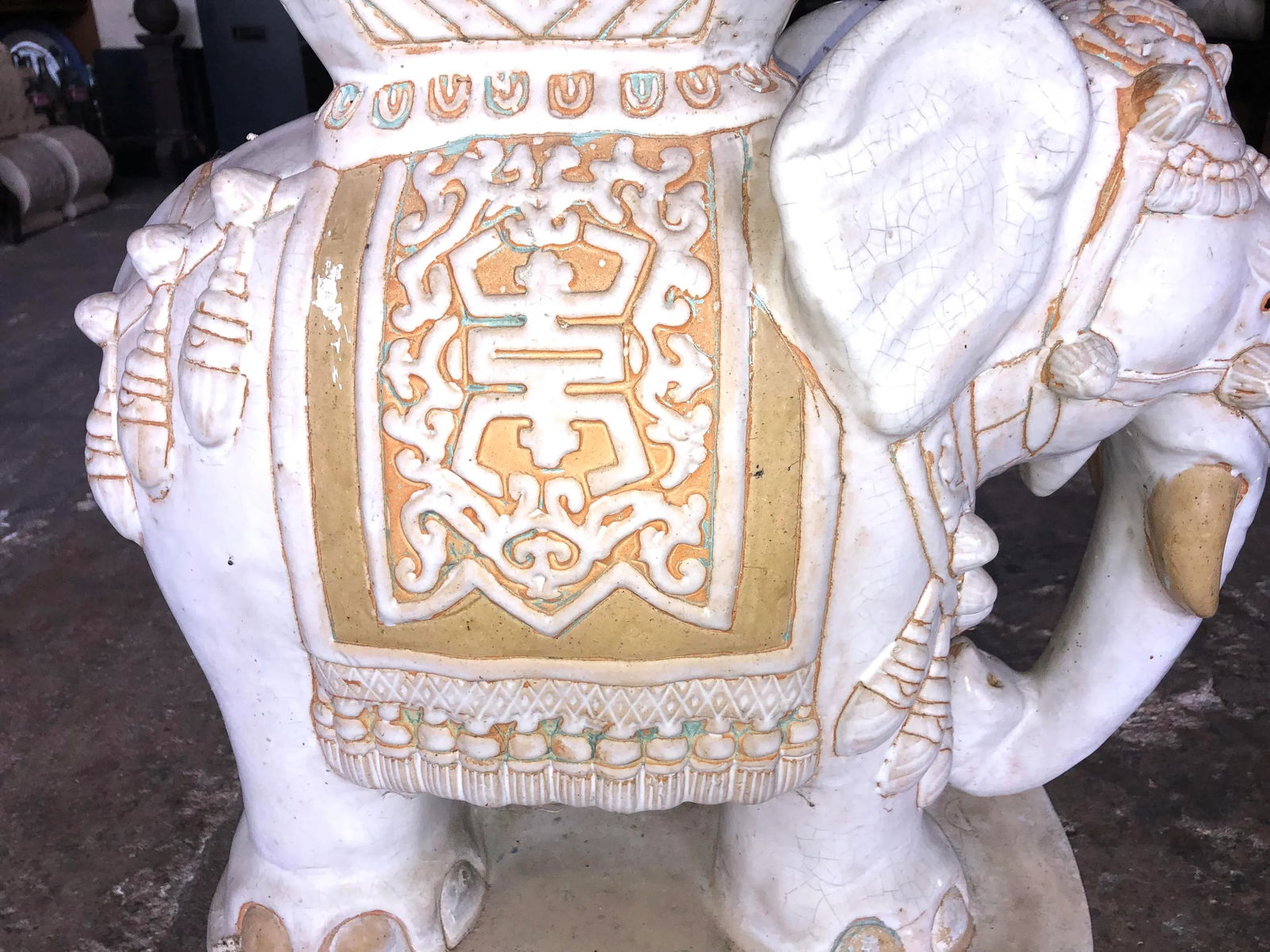 Vintage Heavy Large Glazed Terracotta Elephant Garden Stool - 10