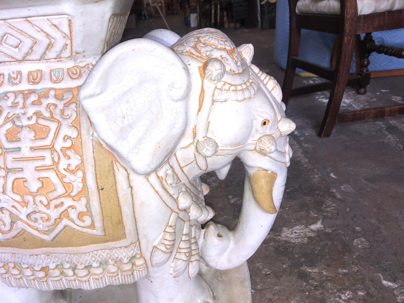 Vintage Heavy Large Glazed Terracotta Elephant Garden Stool - 11