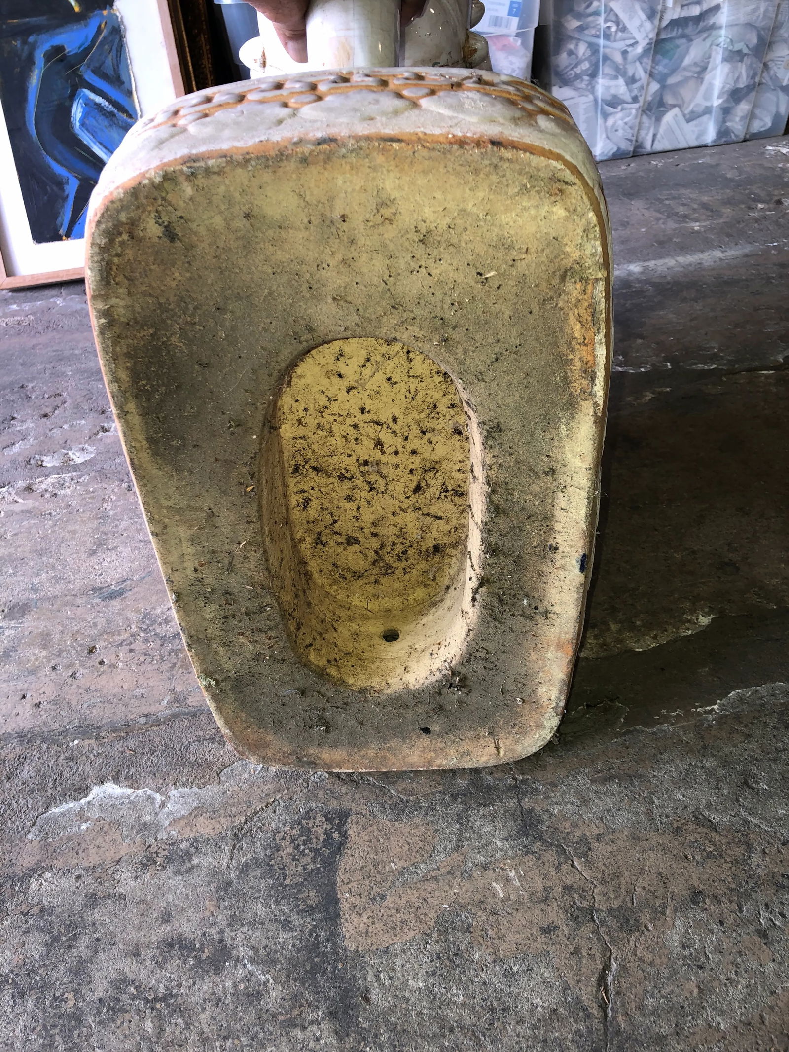 Vintage Heavy Large Glazed Terracotta Elephant Garden Stool - 12