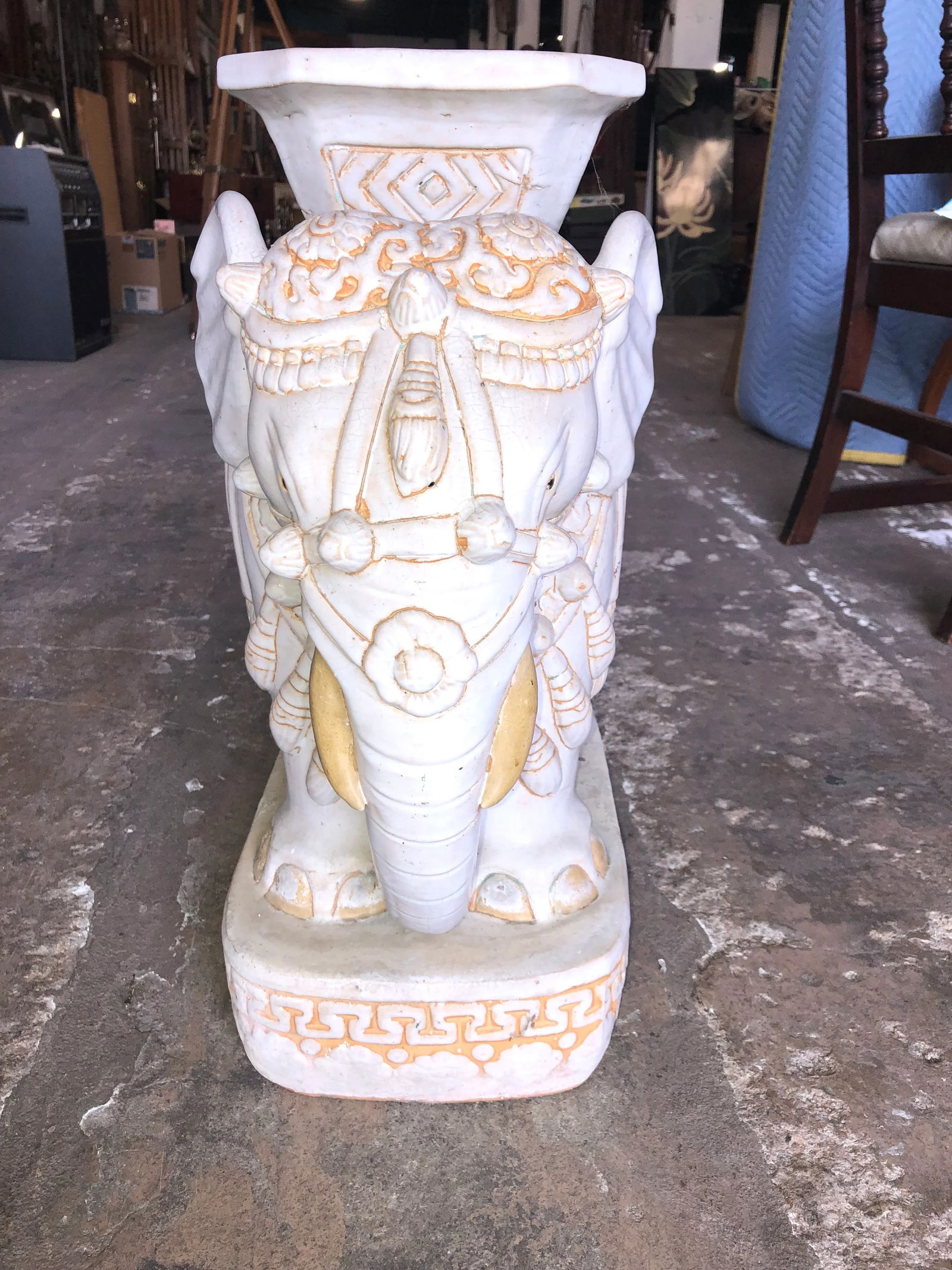 Vintage Heavy Large Glazed Terracotta Elephant Garden Stool - 3