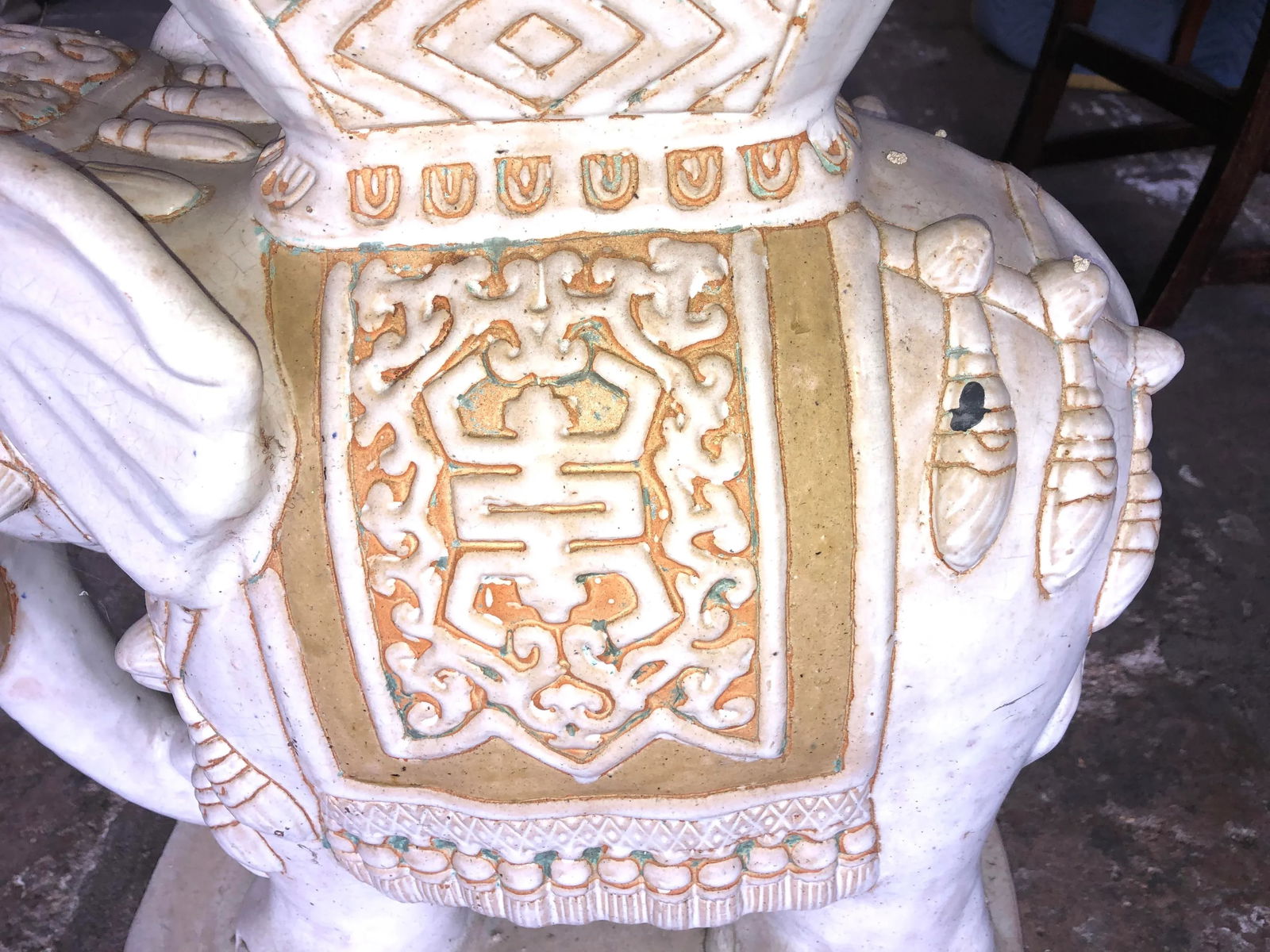 Vintage Heavy Large Glazed Terracotta Elephant Garden Stool - 5