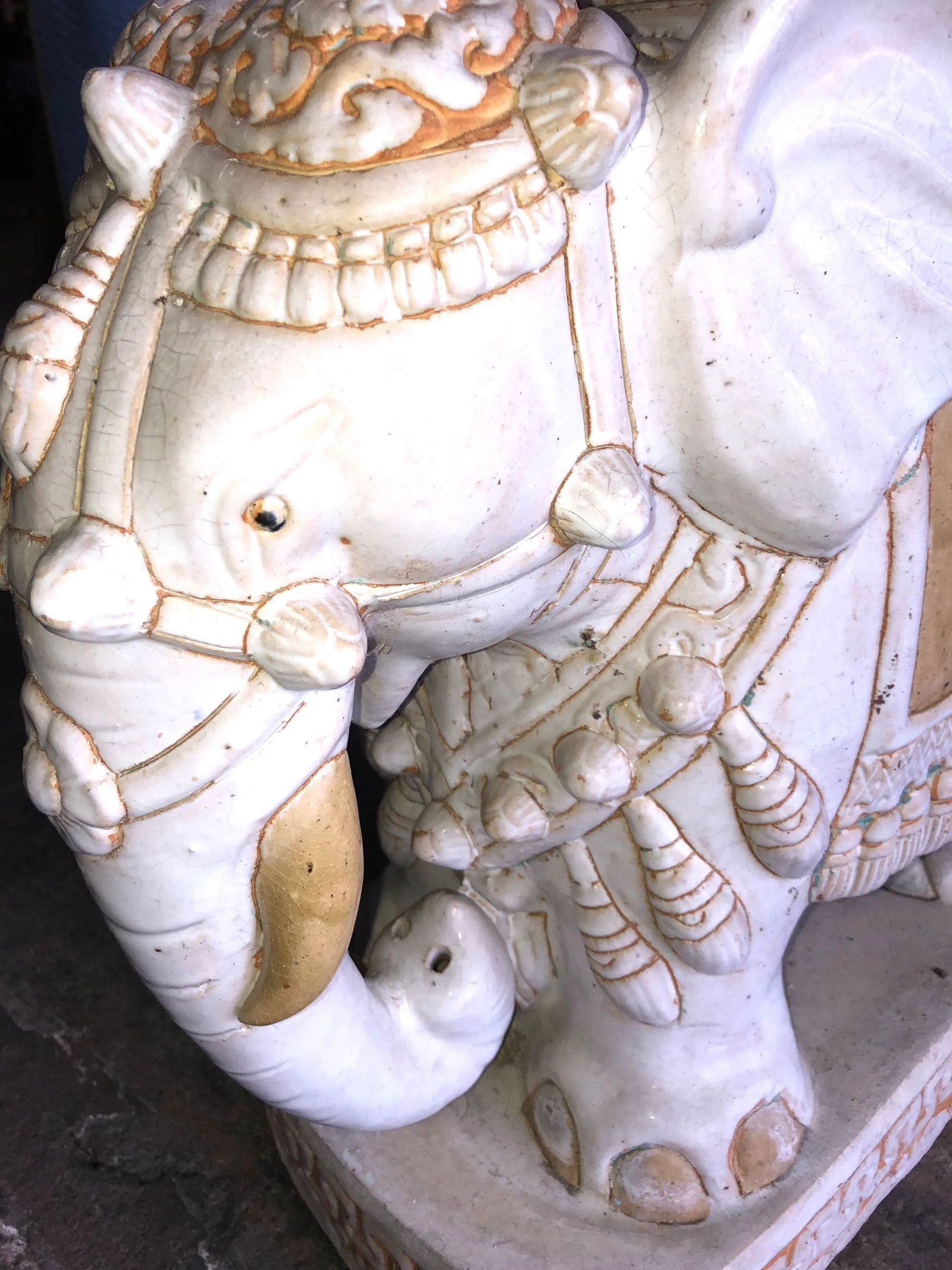 Vintage Heavy Large Glazed Terracotta Elephant Garden Stool - 6