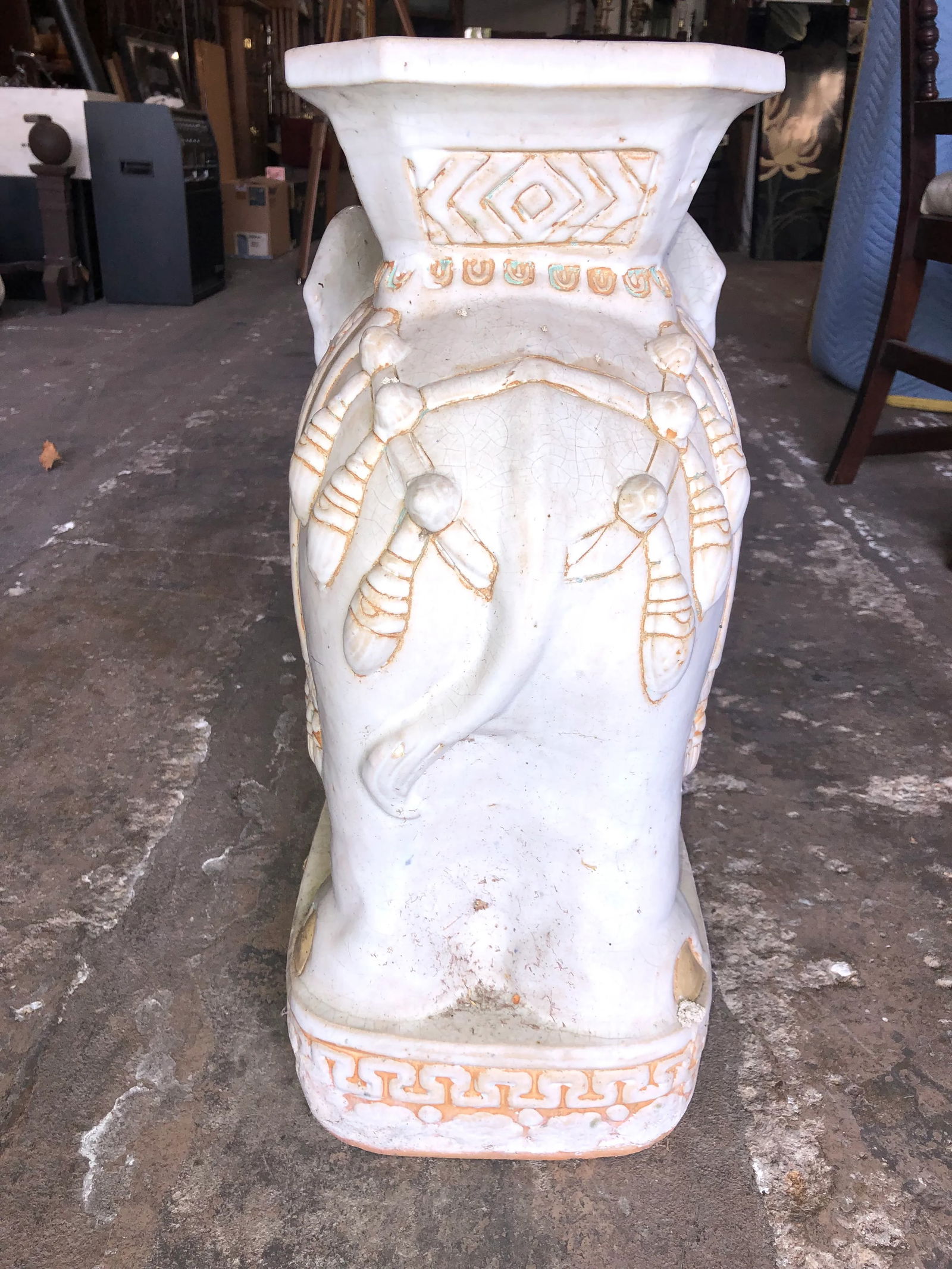 Vintage Heavy Large Glazed Terracotta Elephant Garden Stool - 8