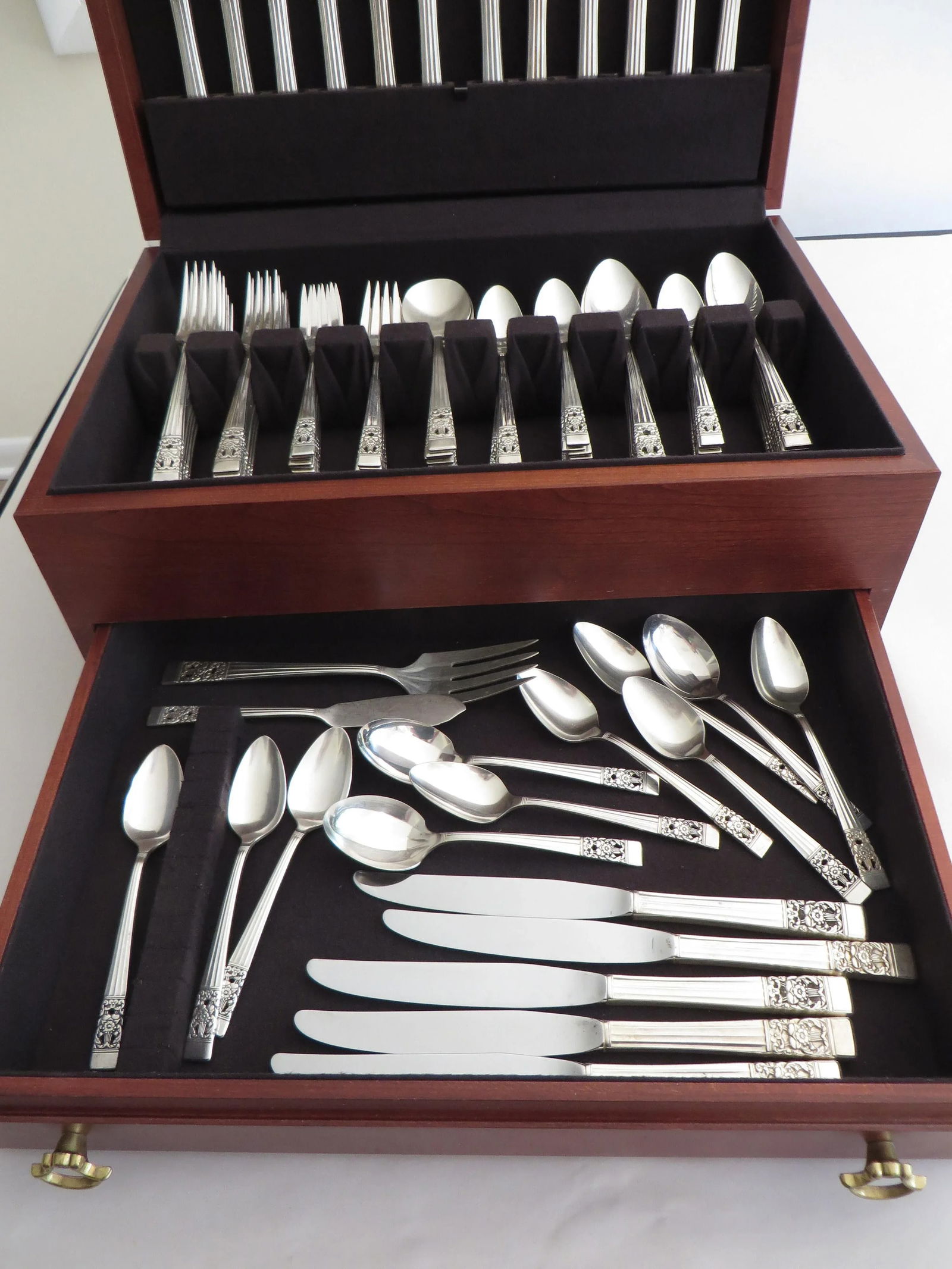Vintage Silver Plate Flatware Set of 118 Pieces Coronation Pattern Oneida 1936 Double Deck Box - 12
