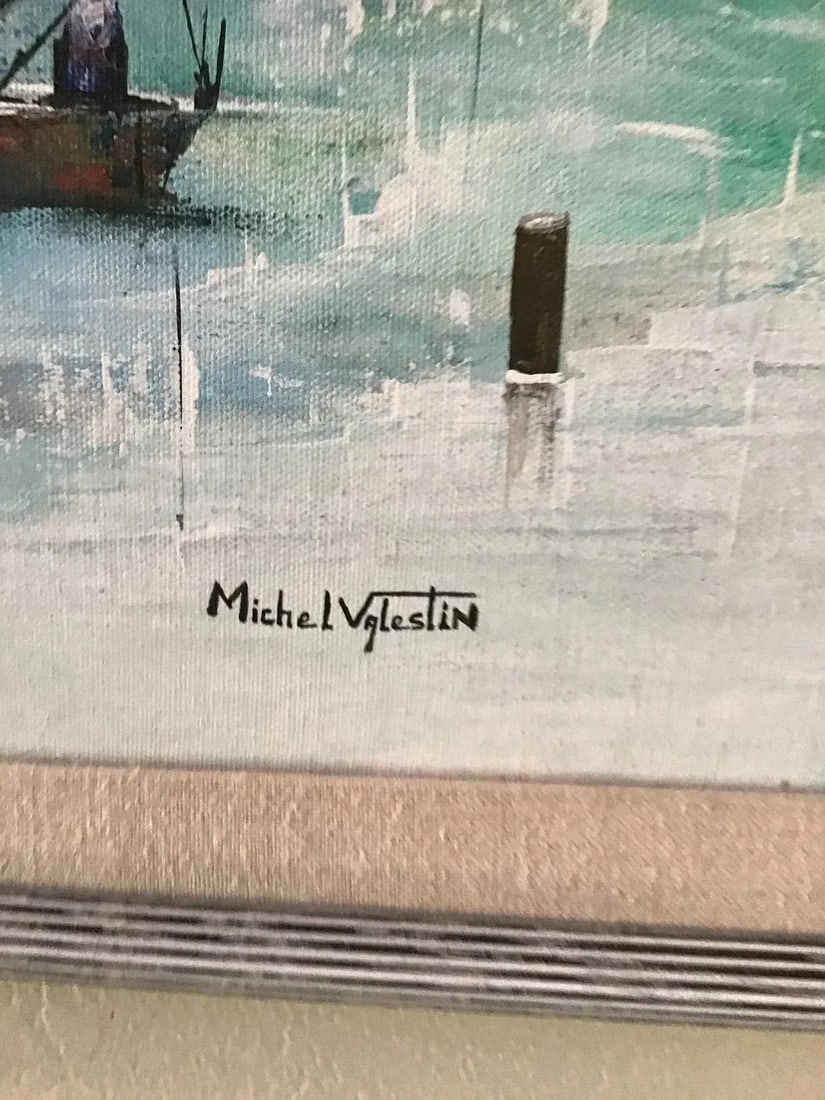 1980s Original Haitian Sailboats Oil Painting by Michel Valestin - 5