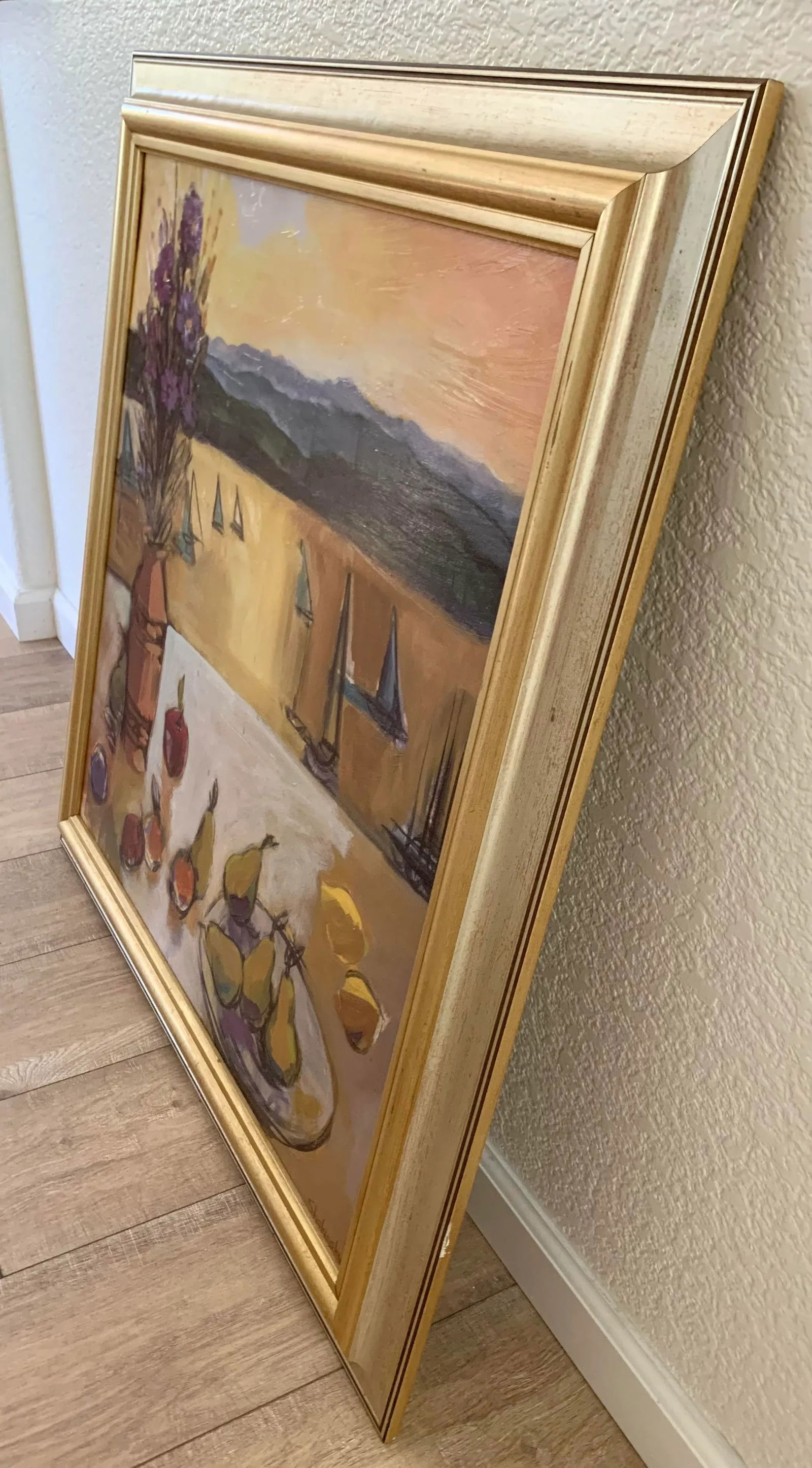 Large Vintage Serene Still-Life Sailboat Painting - 5