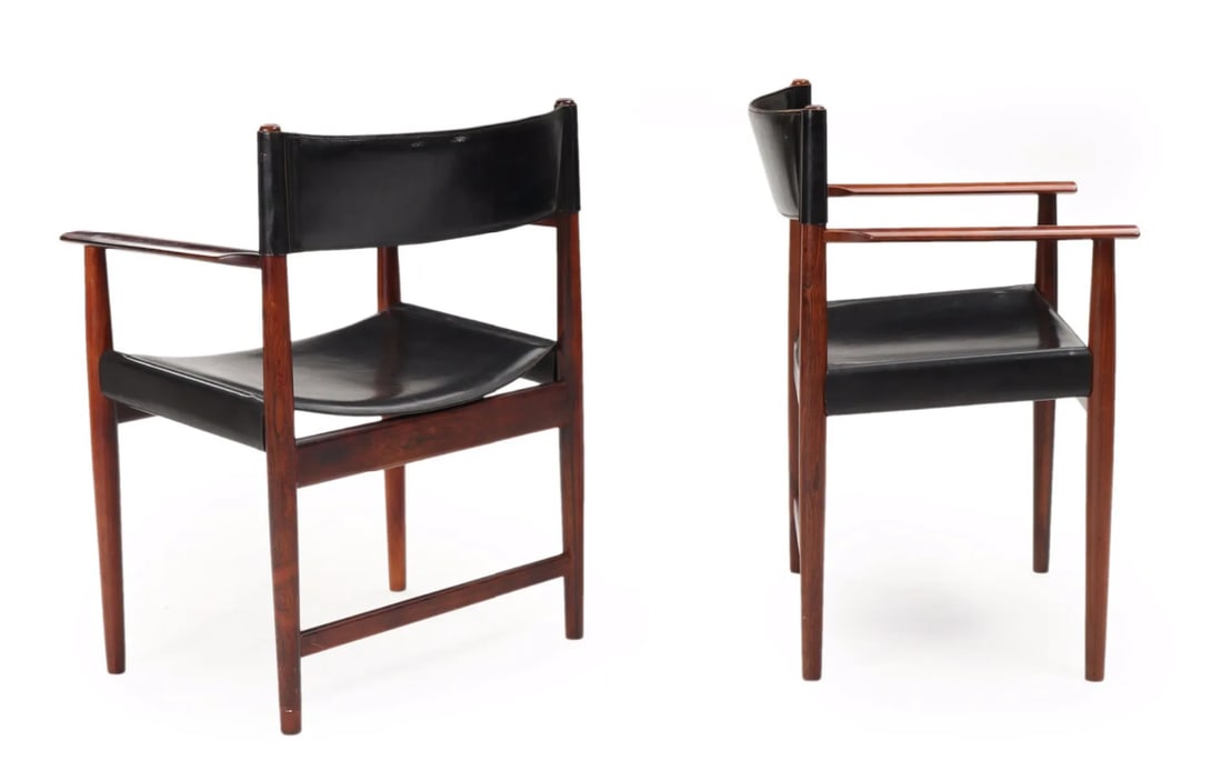 Mid 20th Century Kurt Ã˜stervig : Rosewood and Leather Armchairs - Set of 2 - 3