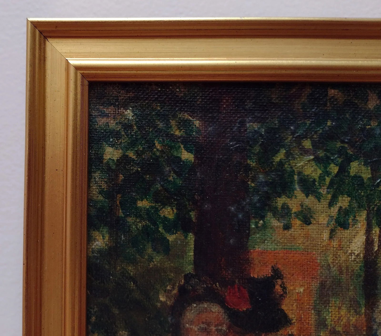 Ladies in Hyde Park London Oil on Board Vintage Painting Gold Frame 10x7 - 4