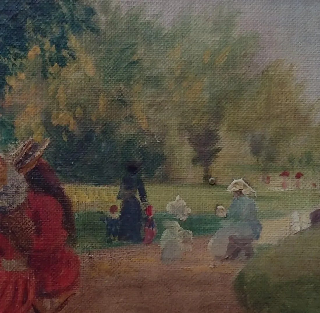 Ladies in Hyde Park London Oil on Board Vintage Painting Gold Frame 10x7 - 5