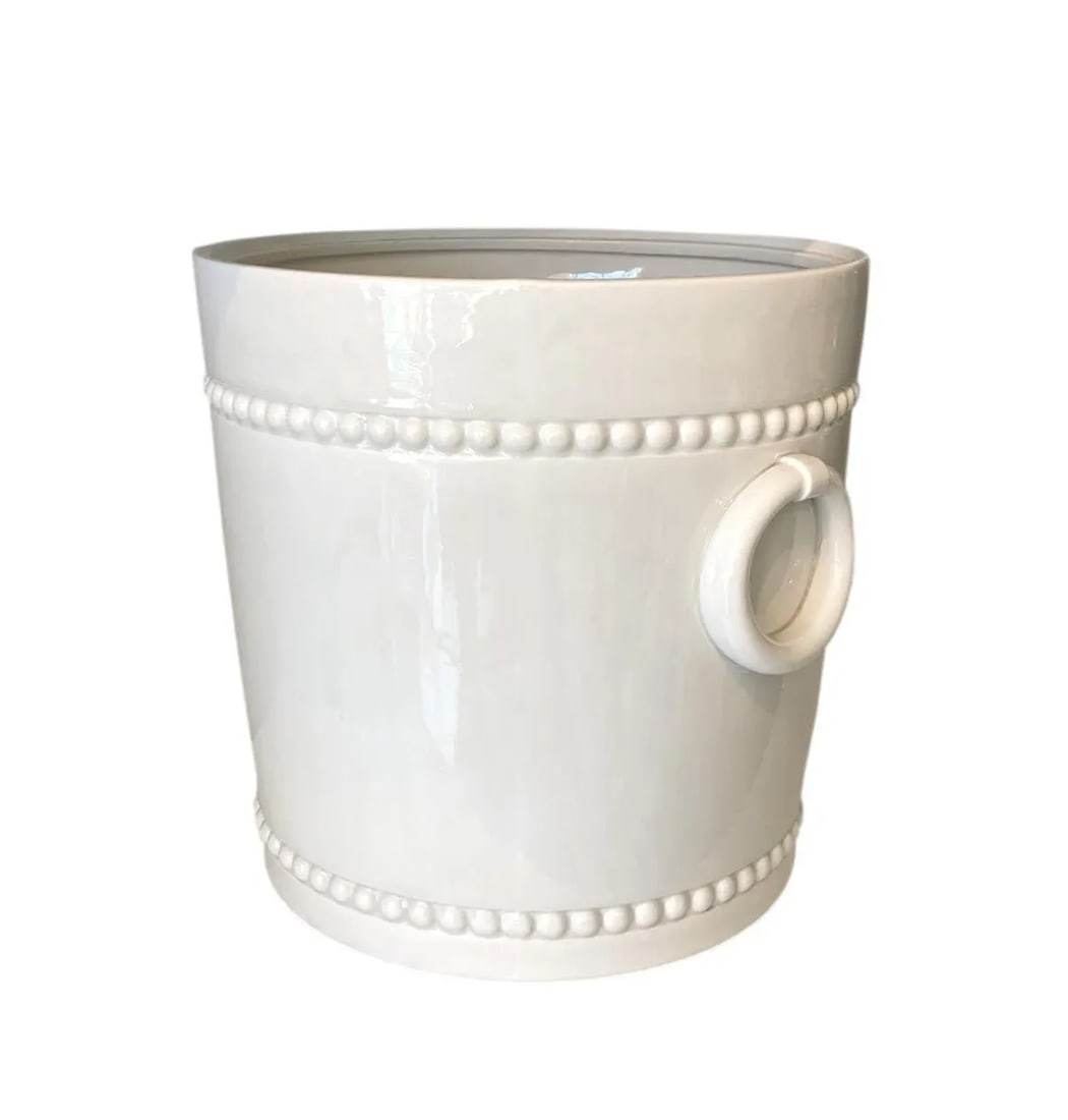 1970s Italian White Ceramic Planter With Rings and Beaded Bands - 11