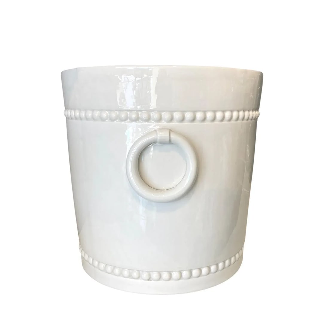 1970s Italian White Ceramic Planter With Rings and Beaded Bands - 3