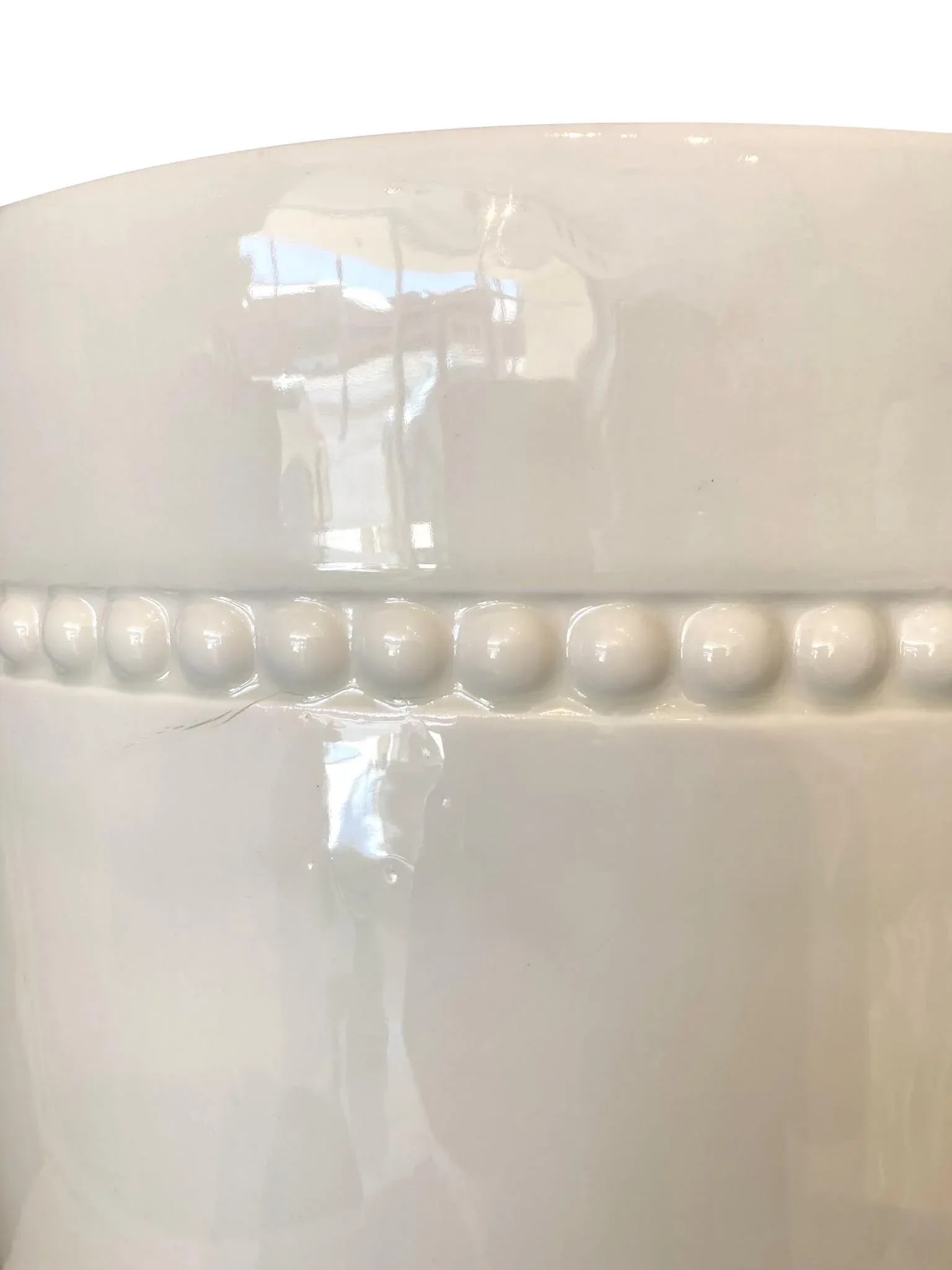 1970s Italian White Ceramic Planter With Rings and Beaded Bands - 5