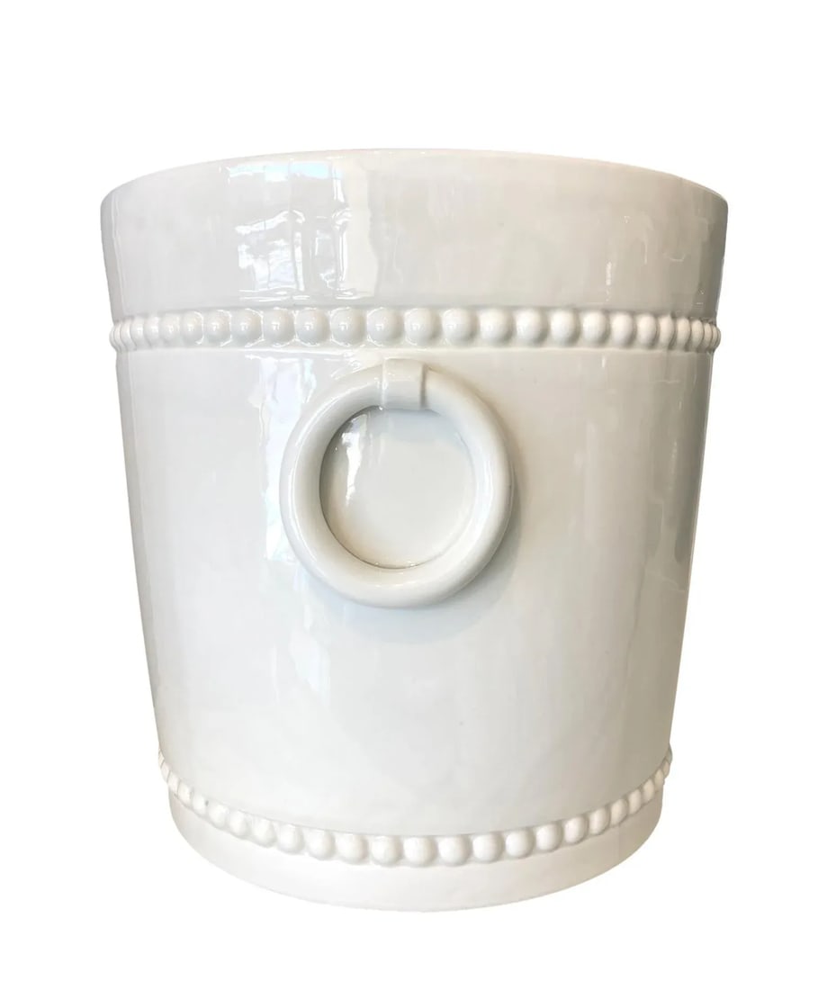 1970s Italian White Ceramic Planter With Rings and Beaded Bands - 7