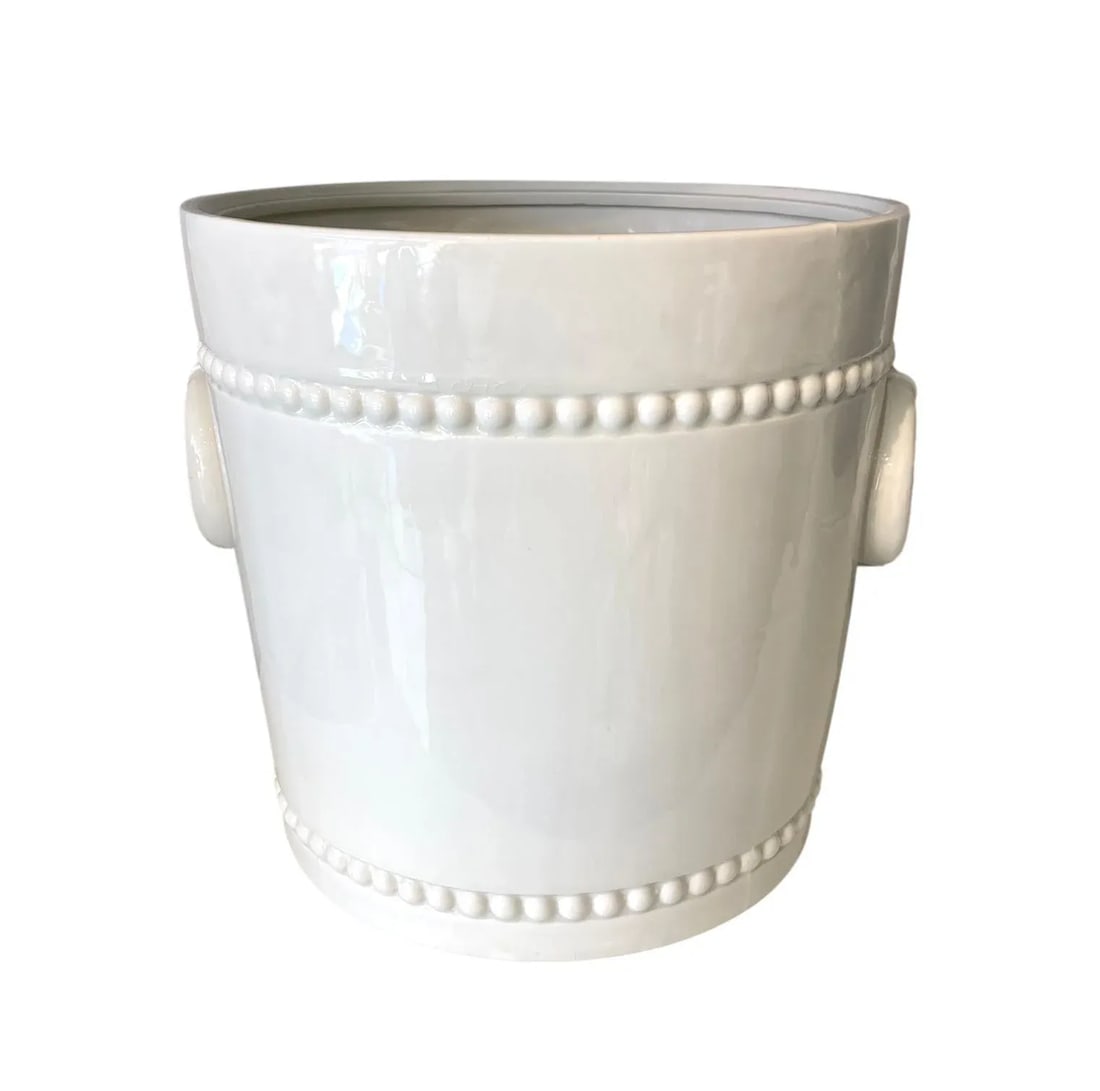 1970s Italian White Ceramic Planter With Rings and Beaded Bands - 8