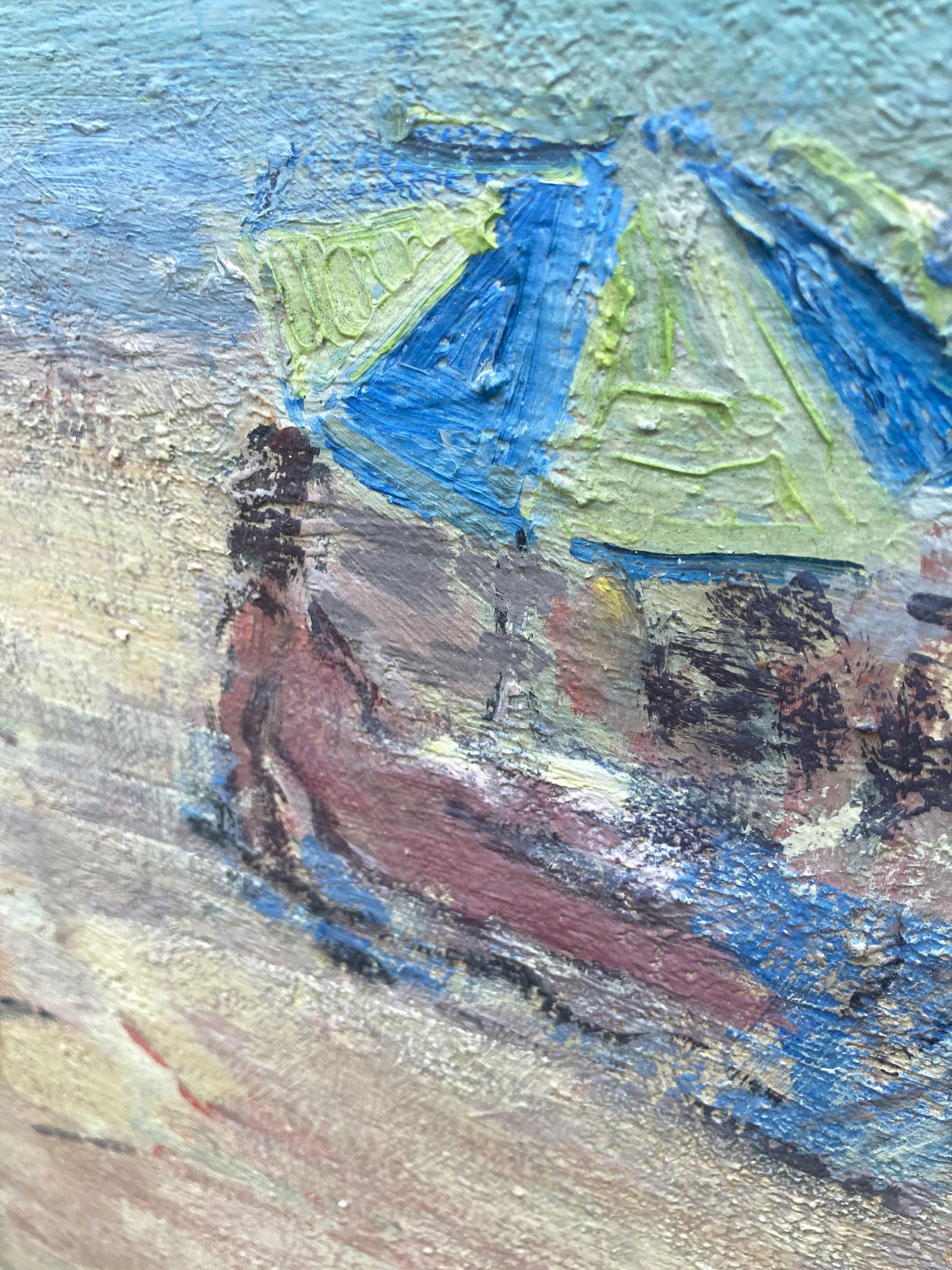 Tadeusz Roman (1906-1983) "Plaza" Beach Scene, Impressionist Oil Painting on Canvas - 3