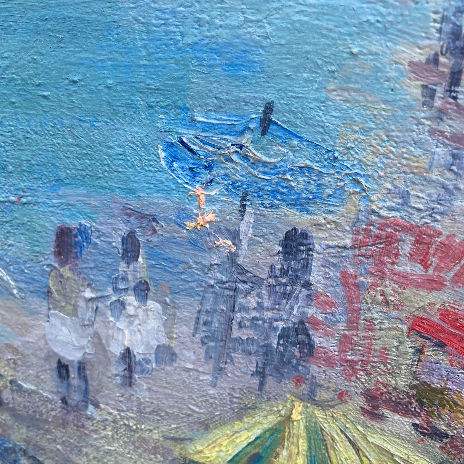 Tadeusz Roman (1906-1983) "Plaza" Beach Scene, Impressionist Oil Painting on Canvas - 7