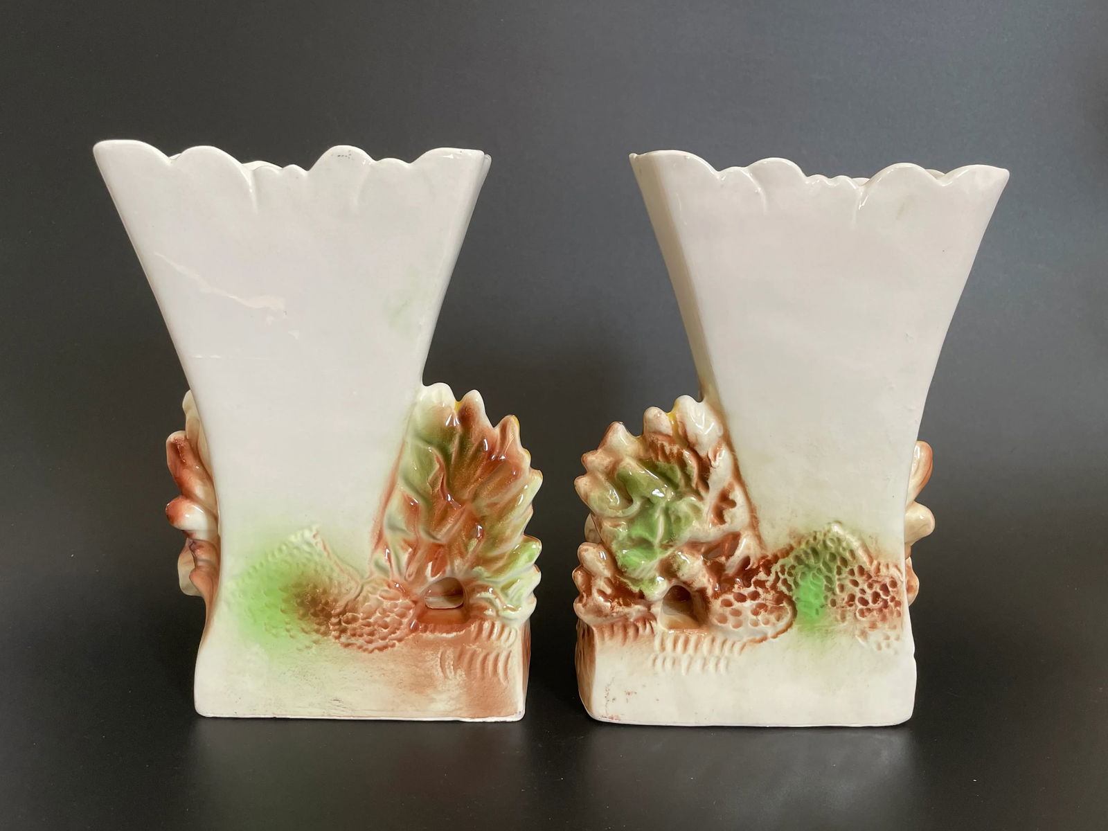 Pair Vintage Mid 20th Century Staffordshire Mill House in Woods Landscape Spill Vase With Gold Accen - 5