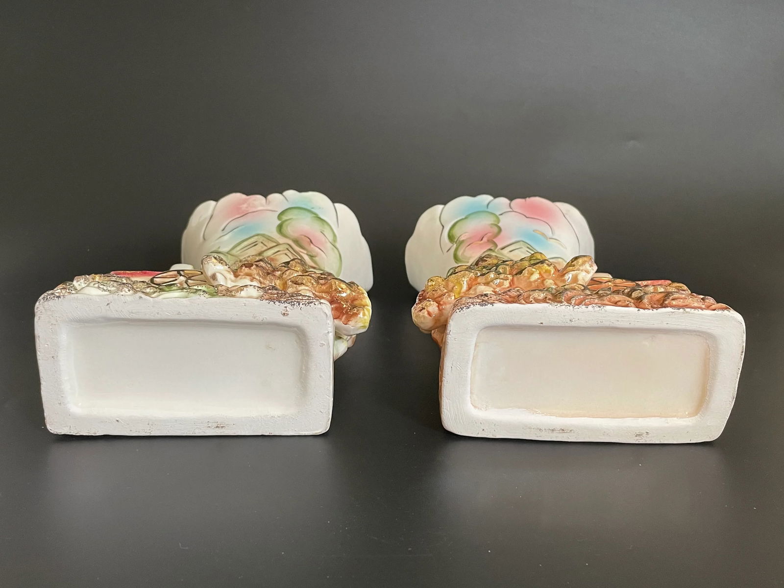 Pair Vintage Mid 20th Century Staffordshire Mill House in Woods Landscape Spill Vase With Gold Accen - 8