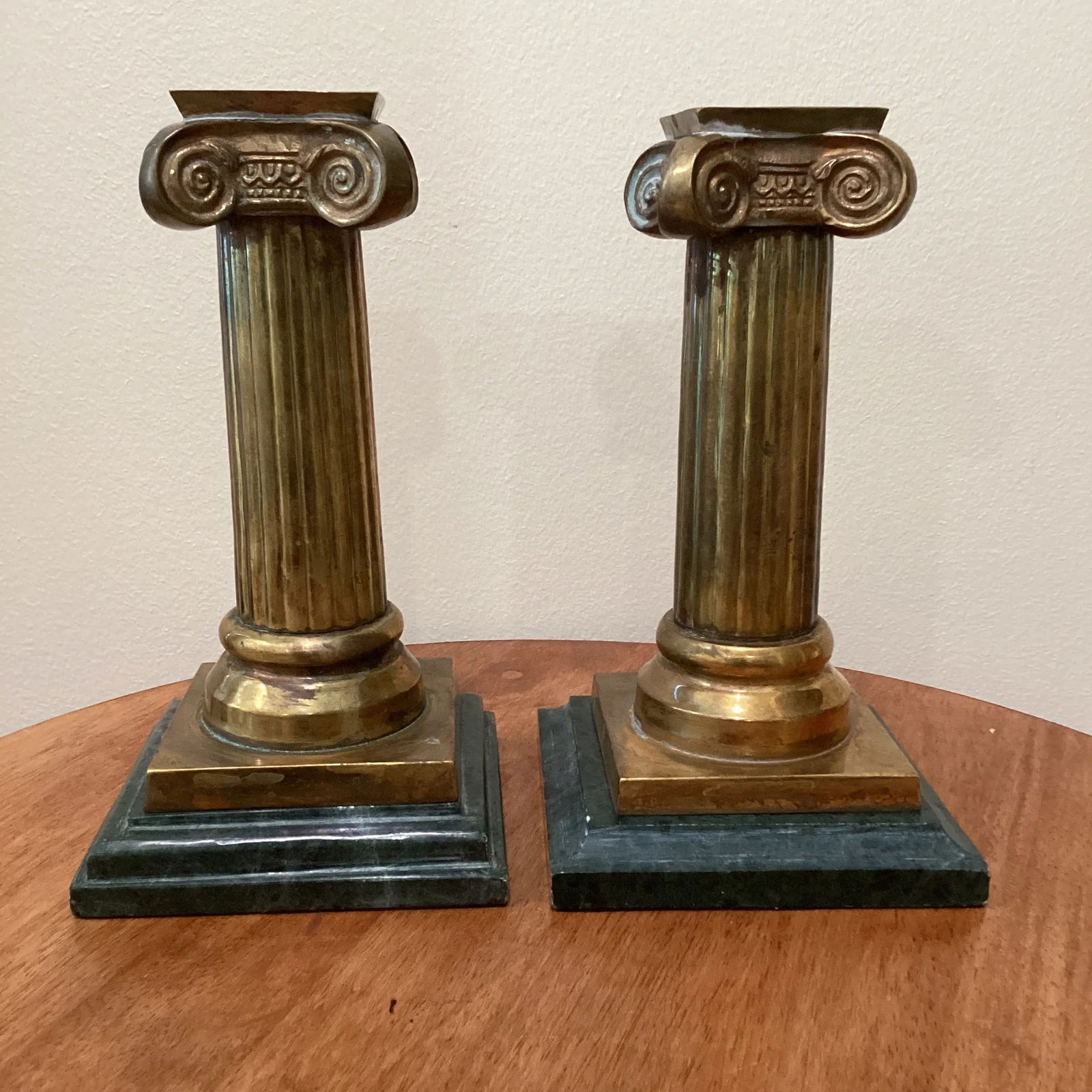 Early 20th Century Solid Brass and Malachite Candle Holders, Italy - Pair - 7