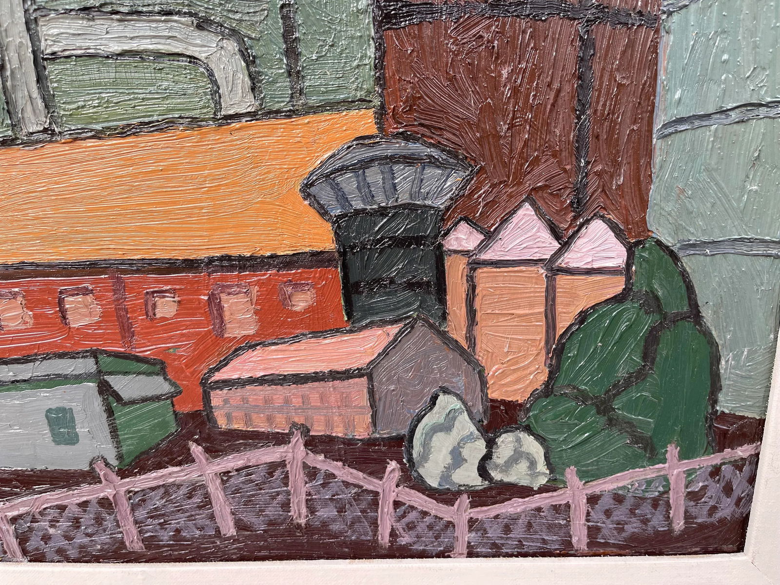 1950s Abstract by Ora Gipe. A Berkeley, California Urban Industrial Scene., Signed Oil Painting. - 6